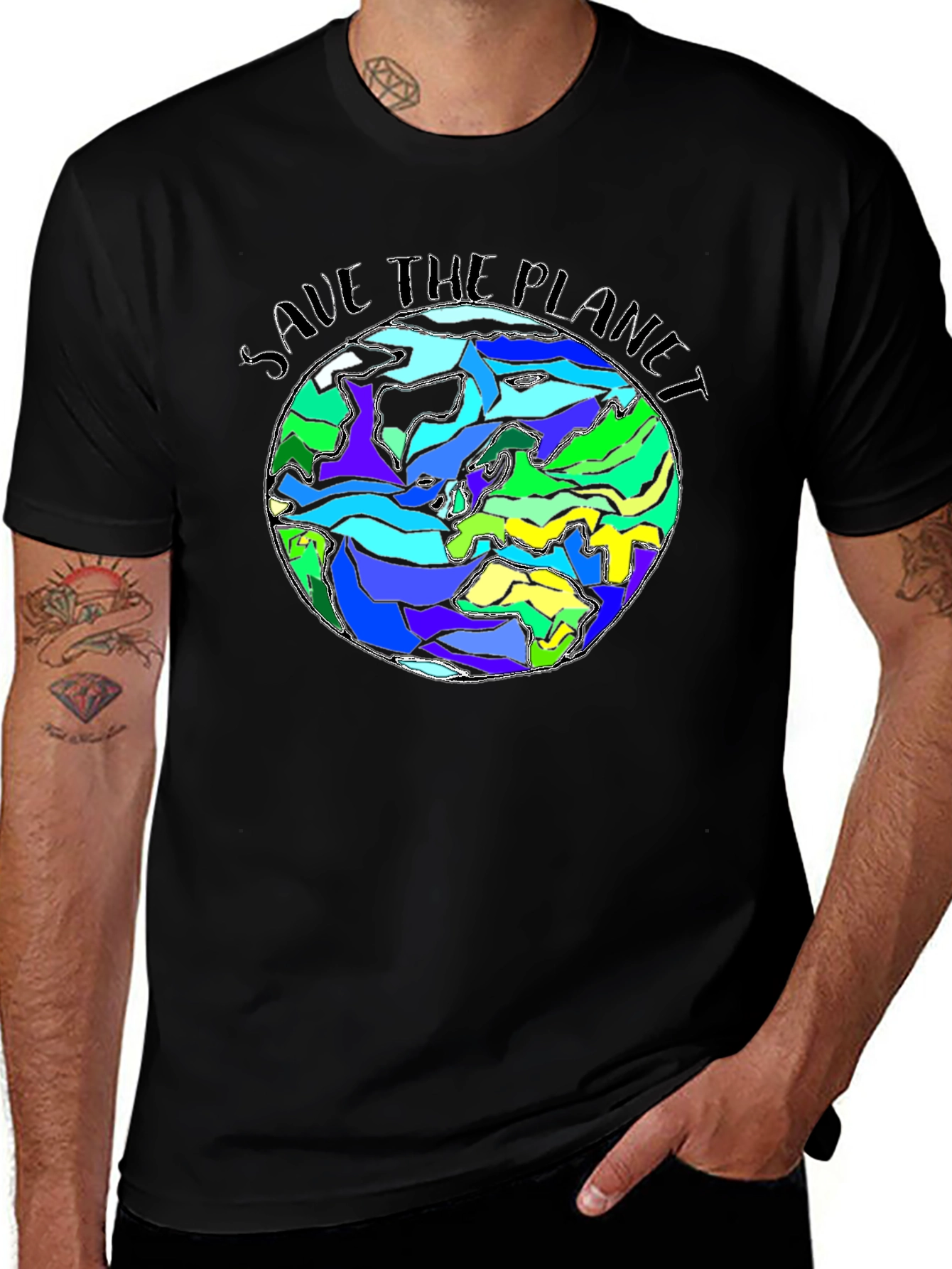 Variant 12 of Save The Planet Earth Graphic Black T-Shirt