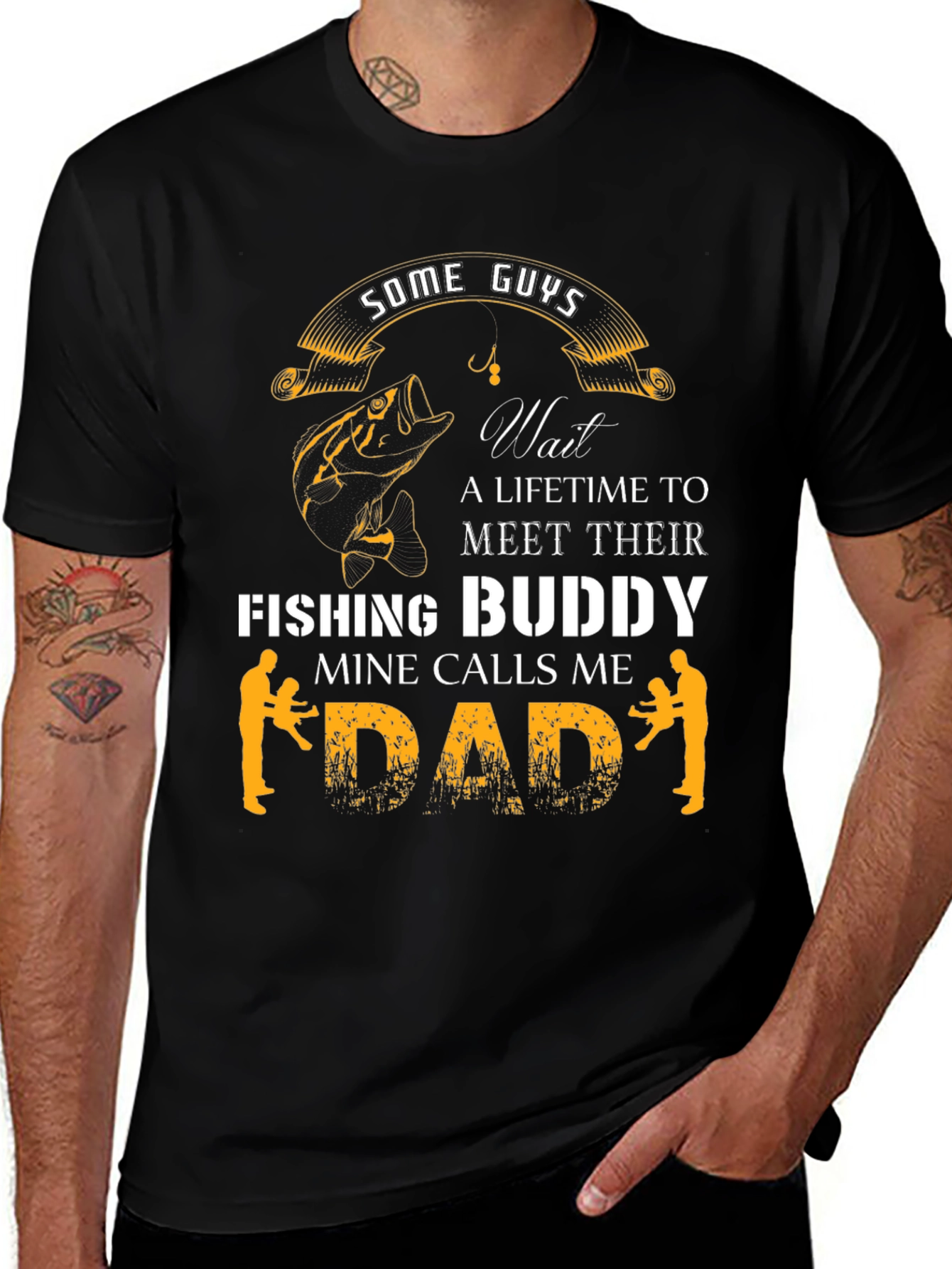 Variant 28 of Fishing Buddy Dad Graphic Tee - Black Cotton T-Shirt