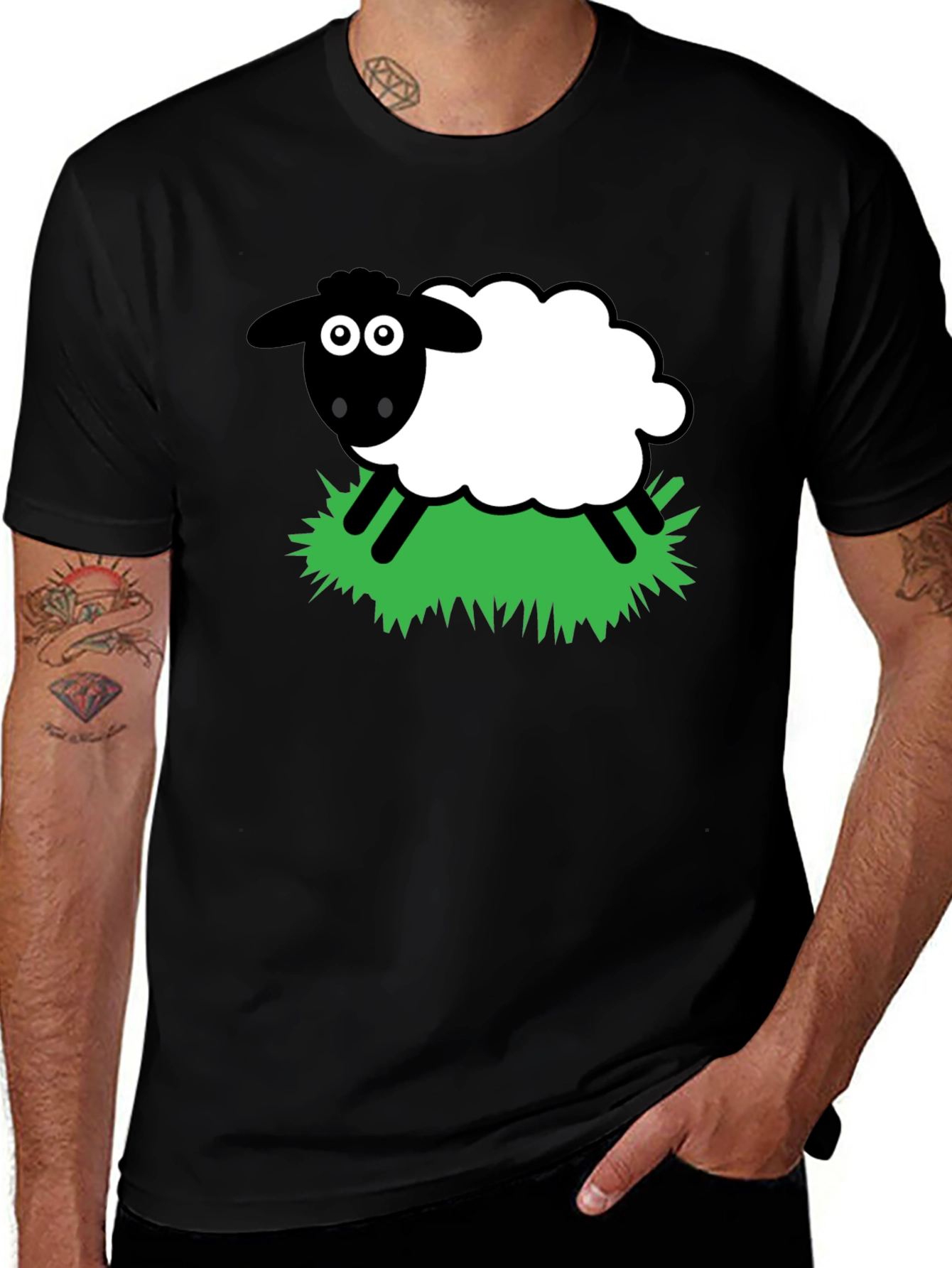 Variant 18 of Cartoon Sheep Graphic T-Shirt - Black