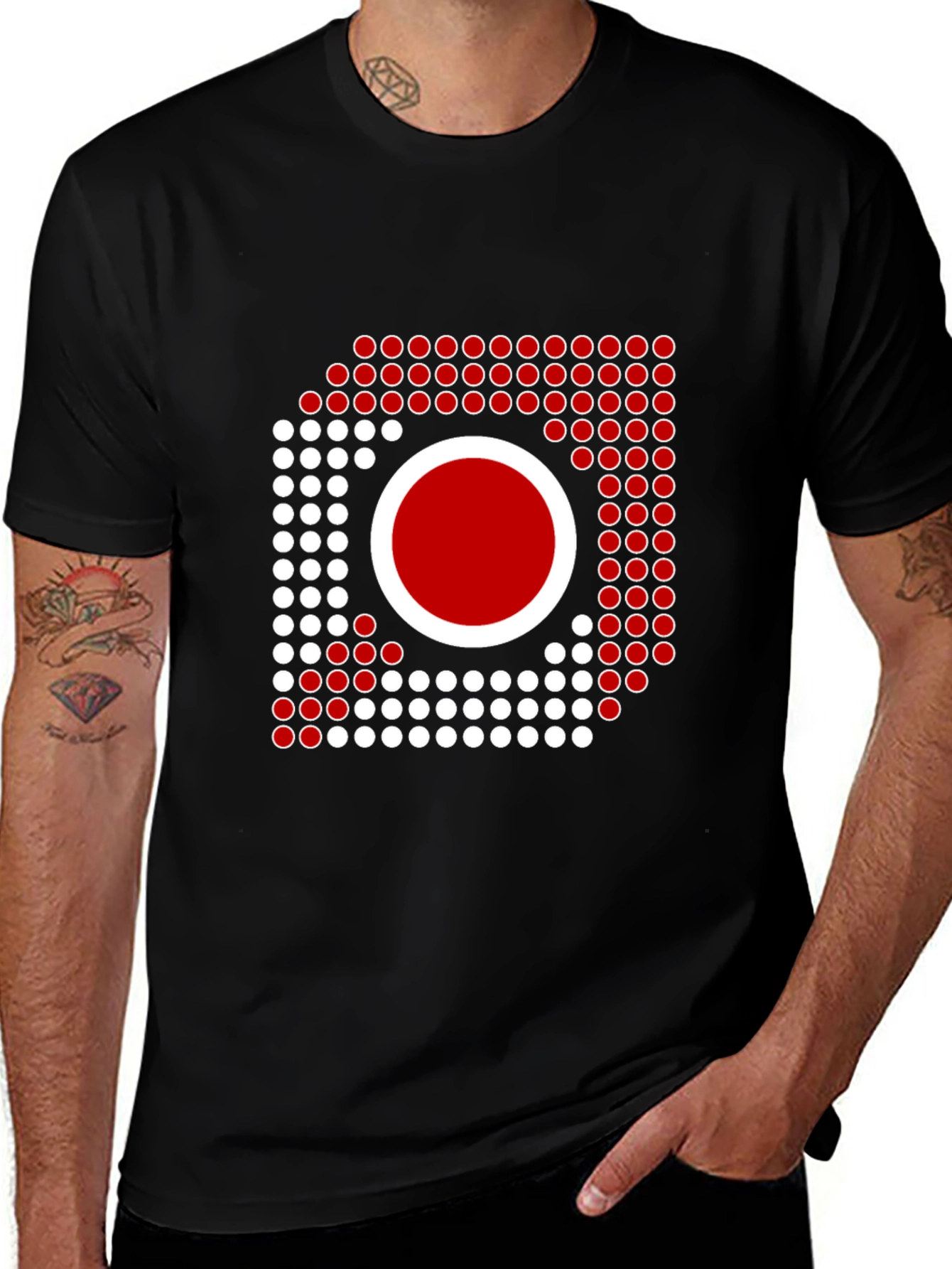 Variant 25 of Modern Graphic Tee - Abstract Red & White Dot Design