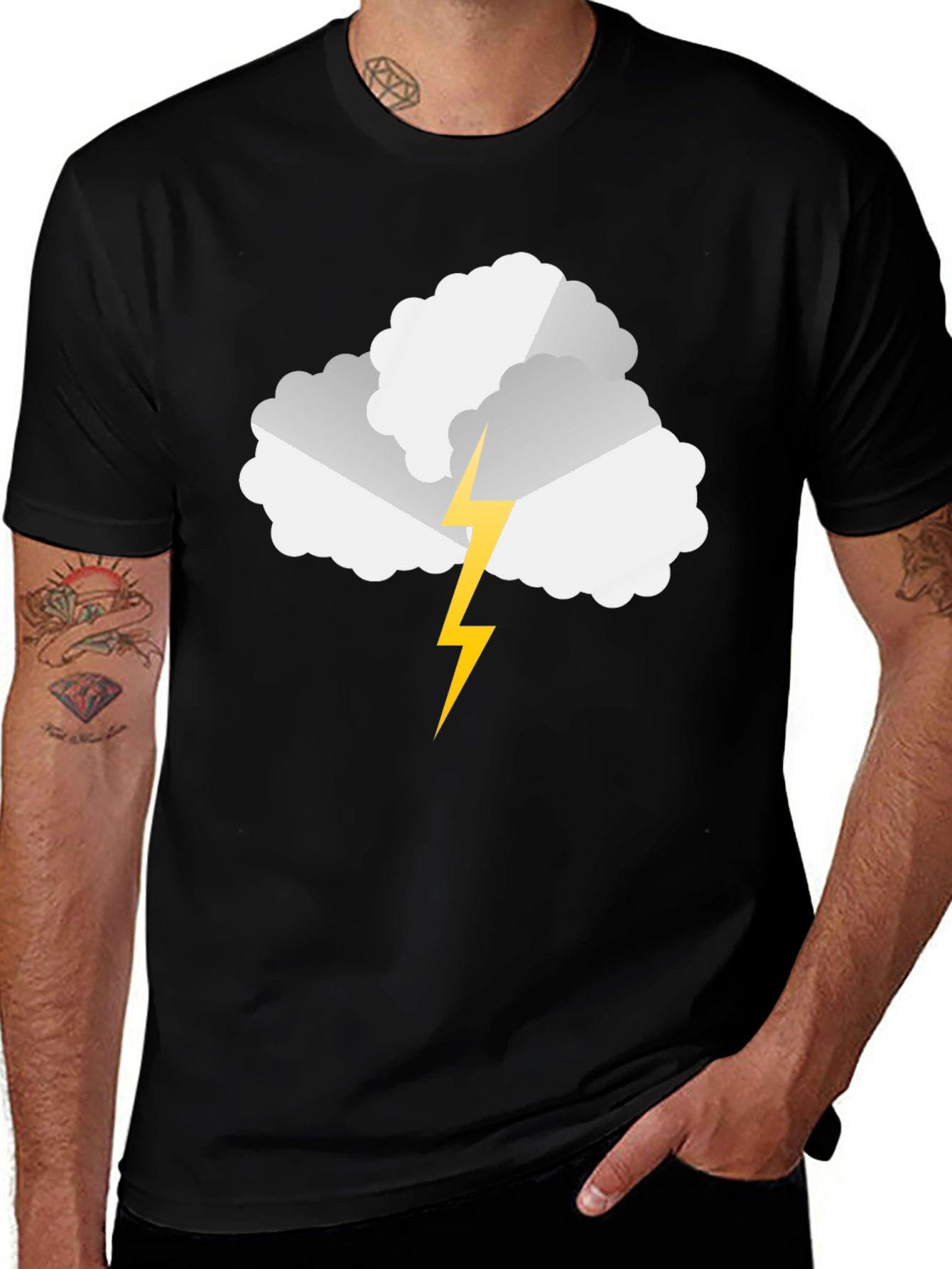 Variant 16 of Storm Cloud Lightning Bolt Graphic Tee - Black Cotton