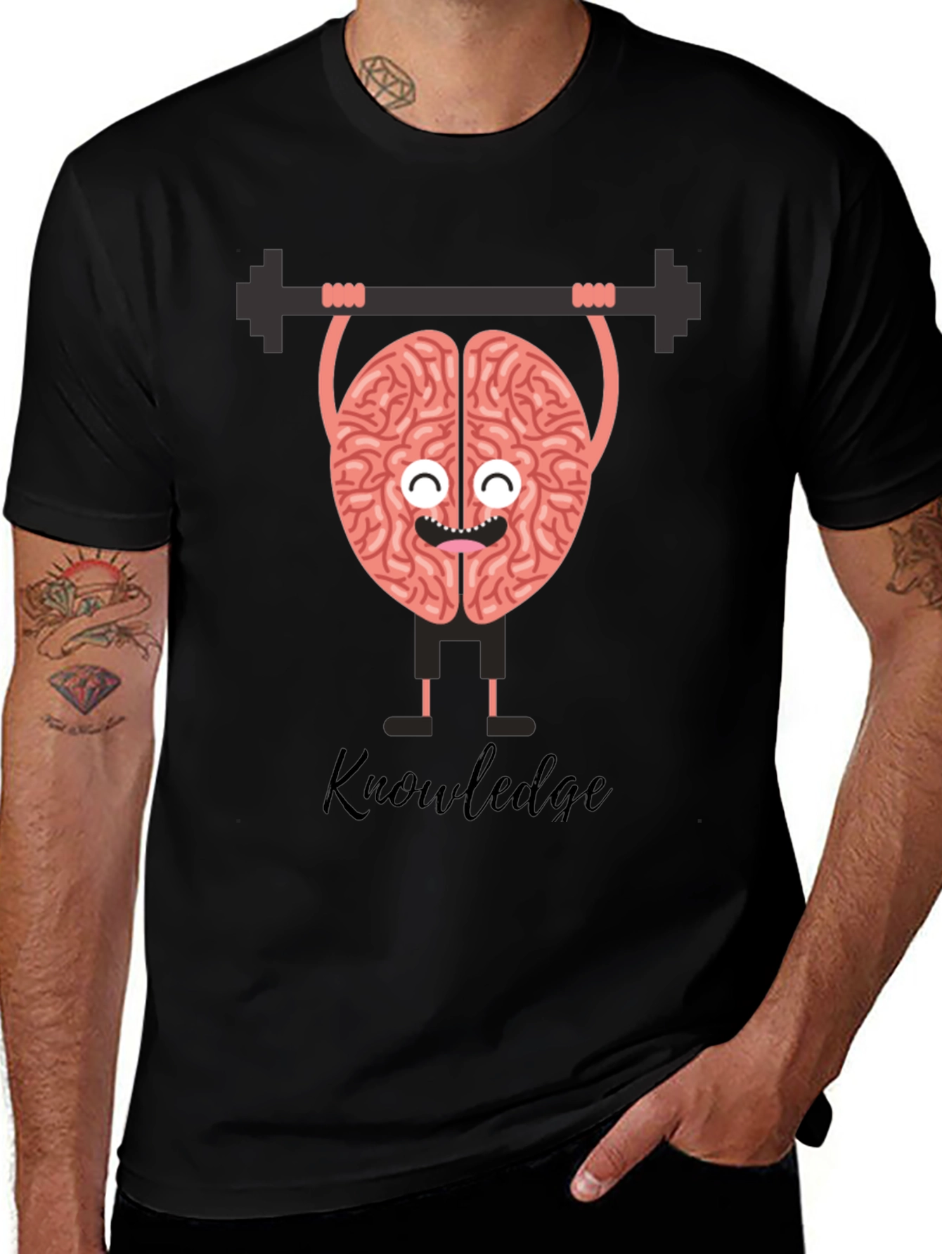 Variant 19 of Knowledge is Power Brain Lifting Barbell T-Shirt
