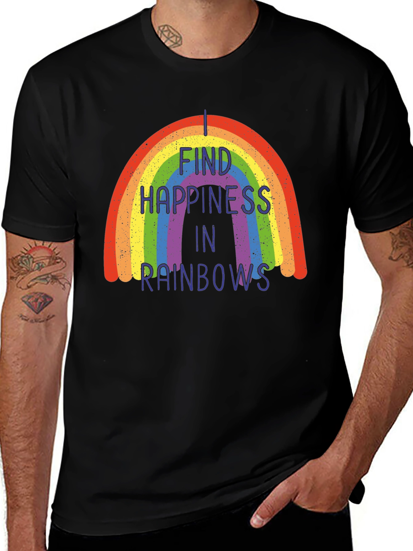 Variant 3 of Rainbow Happiness Graphic Tee - Black