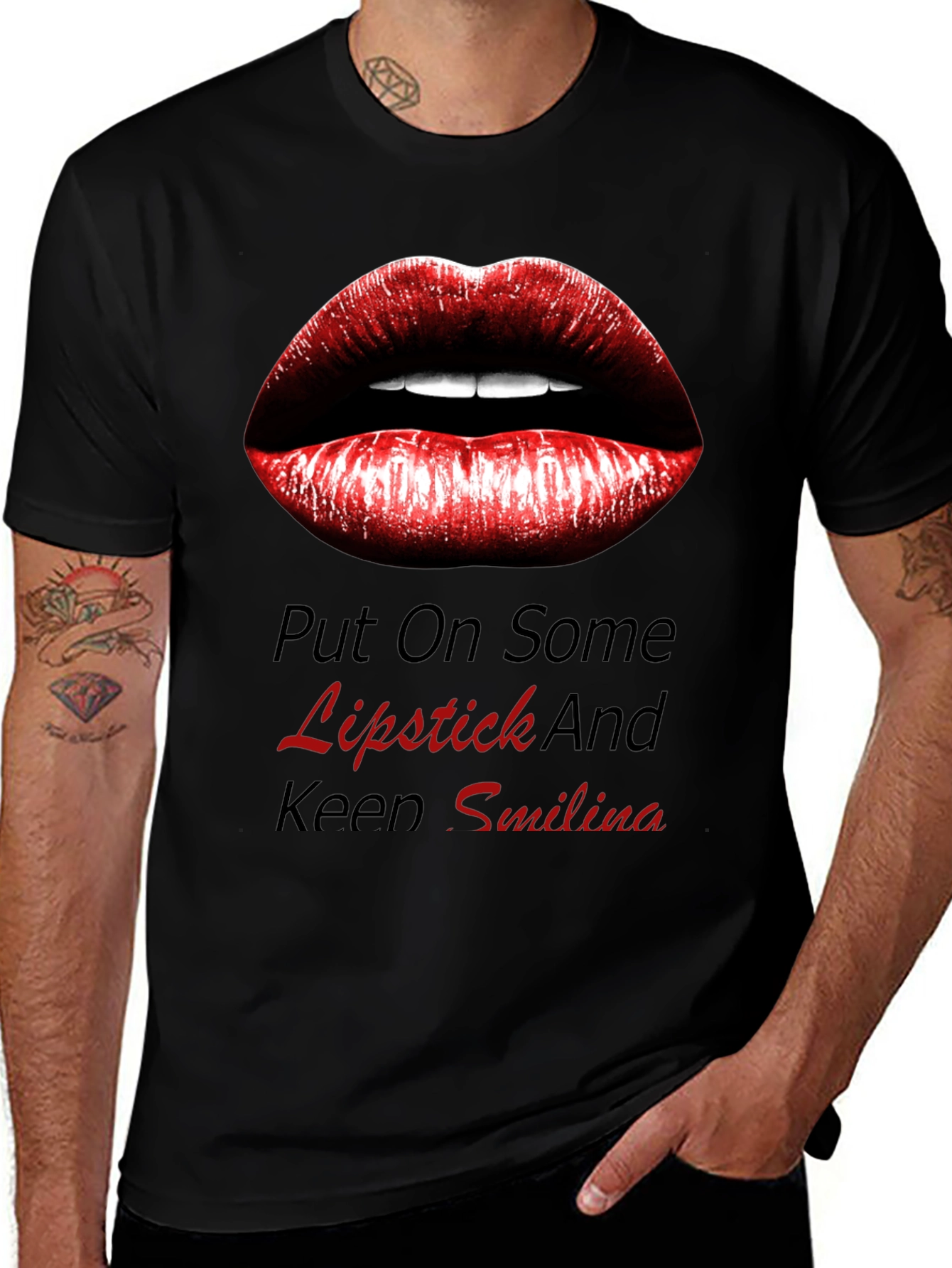 Variant 9 of Lipstick Kiss Graphic Tee - Trendy Black Shirt