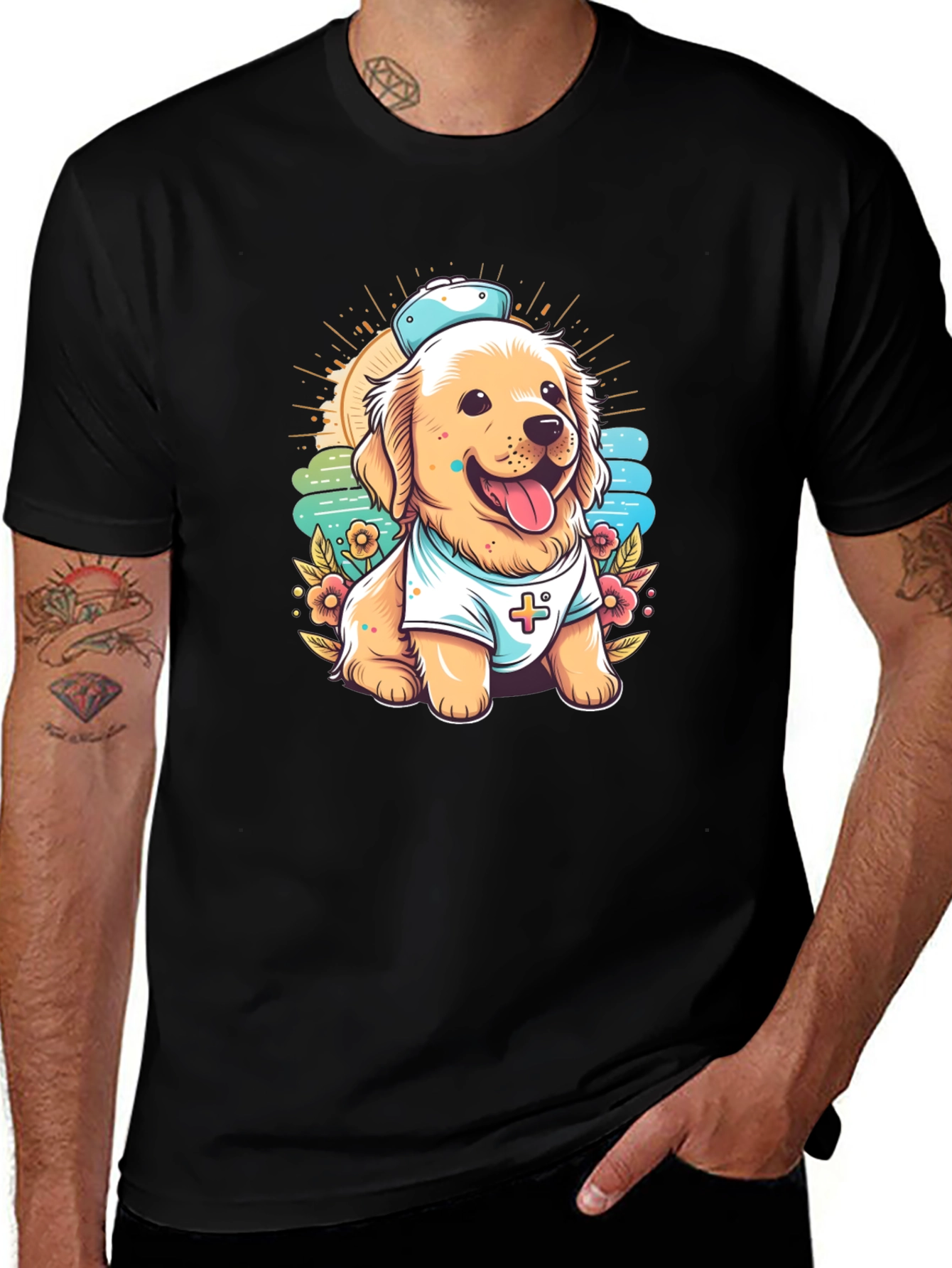 Variant 26 of Cute Nurse Dog T-Shirt - Golden Retriever Puppy Tee
