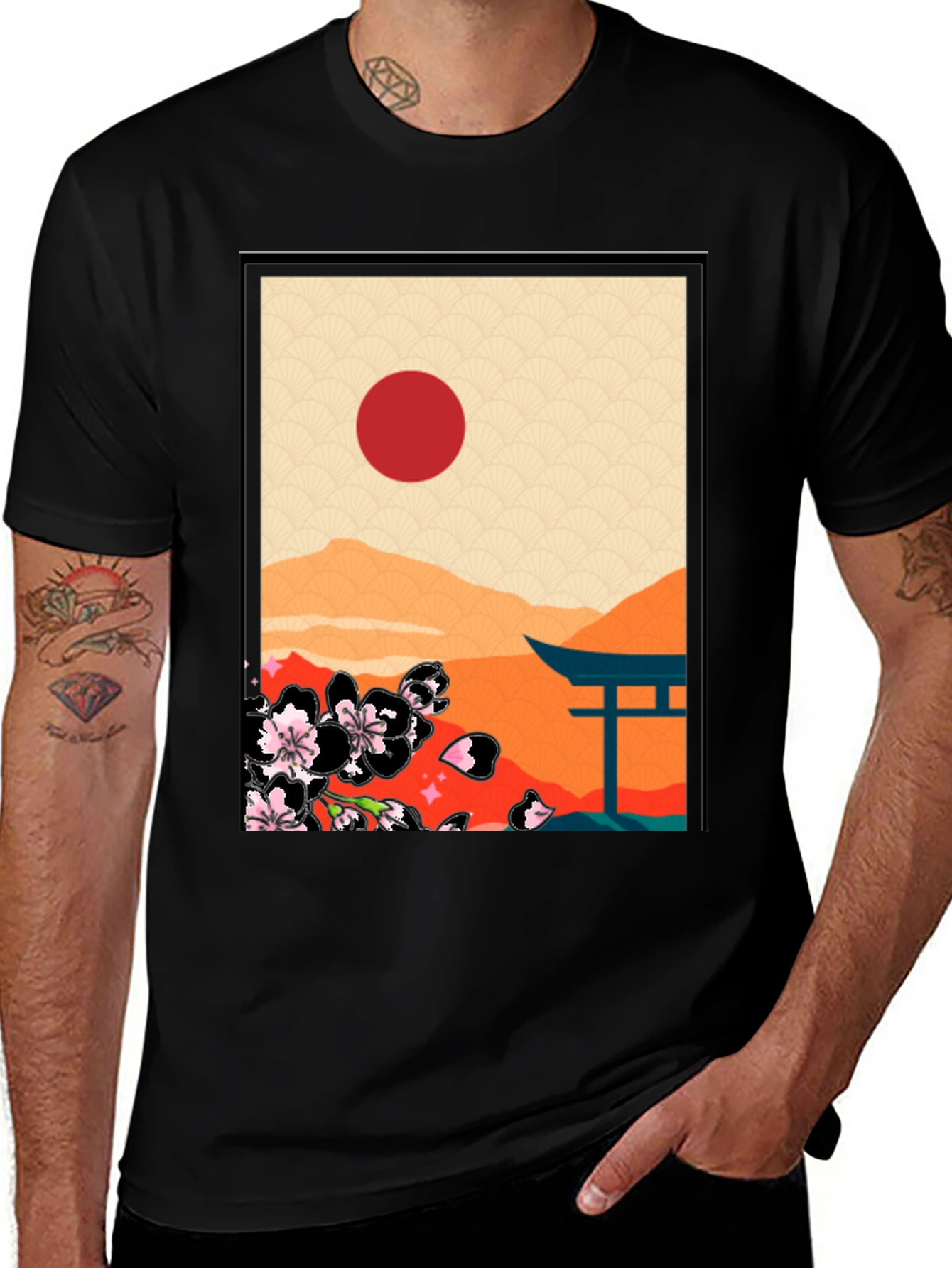 Variant 2 of Japanese Art Graphic T-Shirt - Black