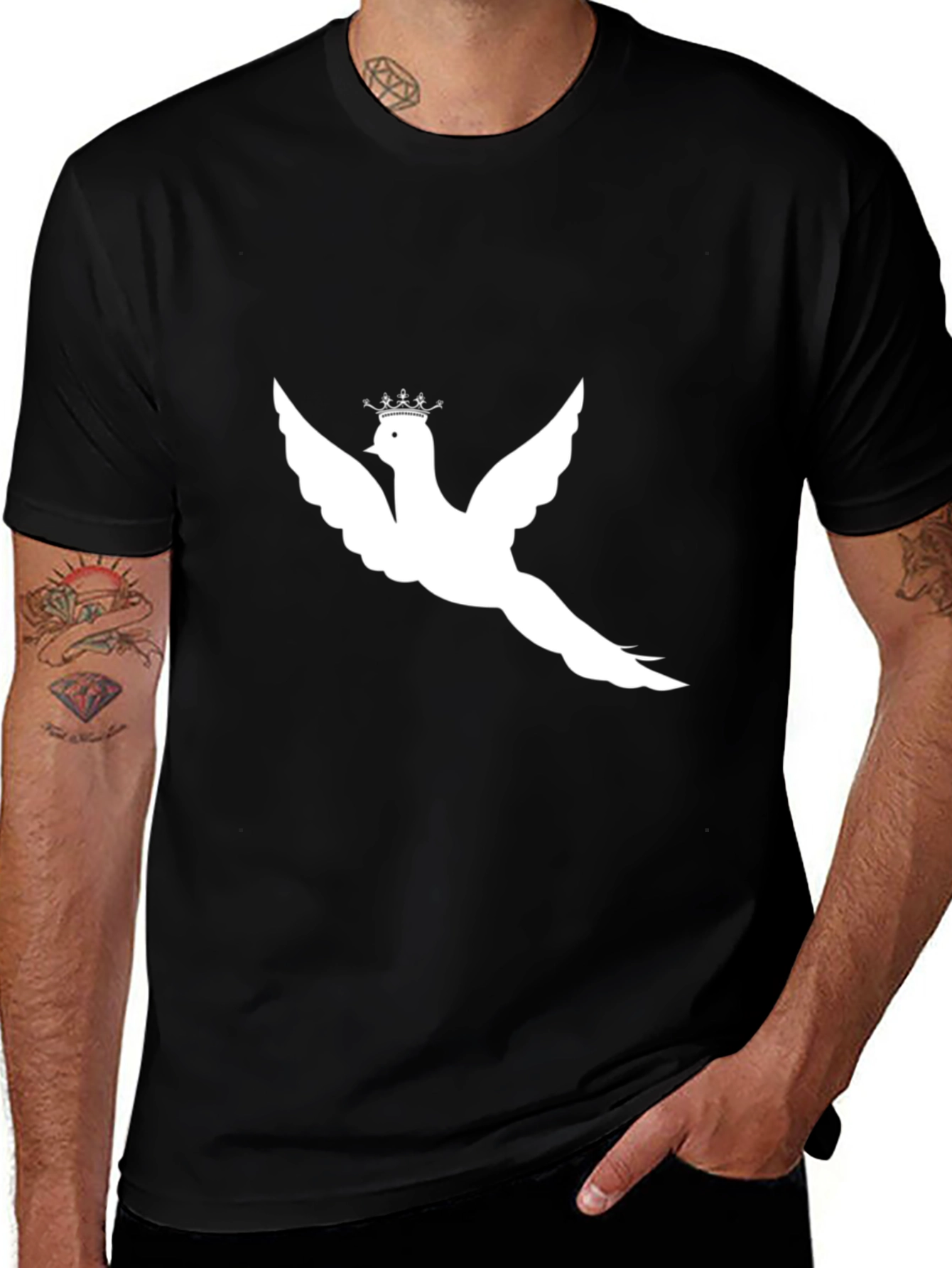 Variant 22 of Crowned Dove Graphic Tee - Stylish Black T-Shirt