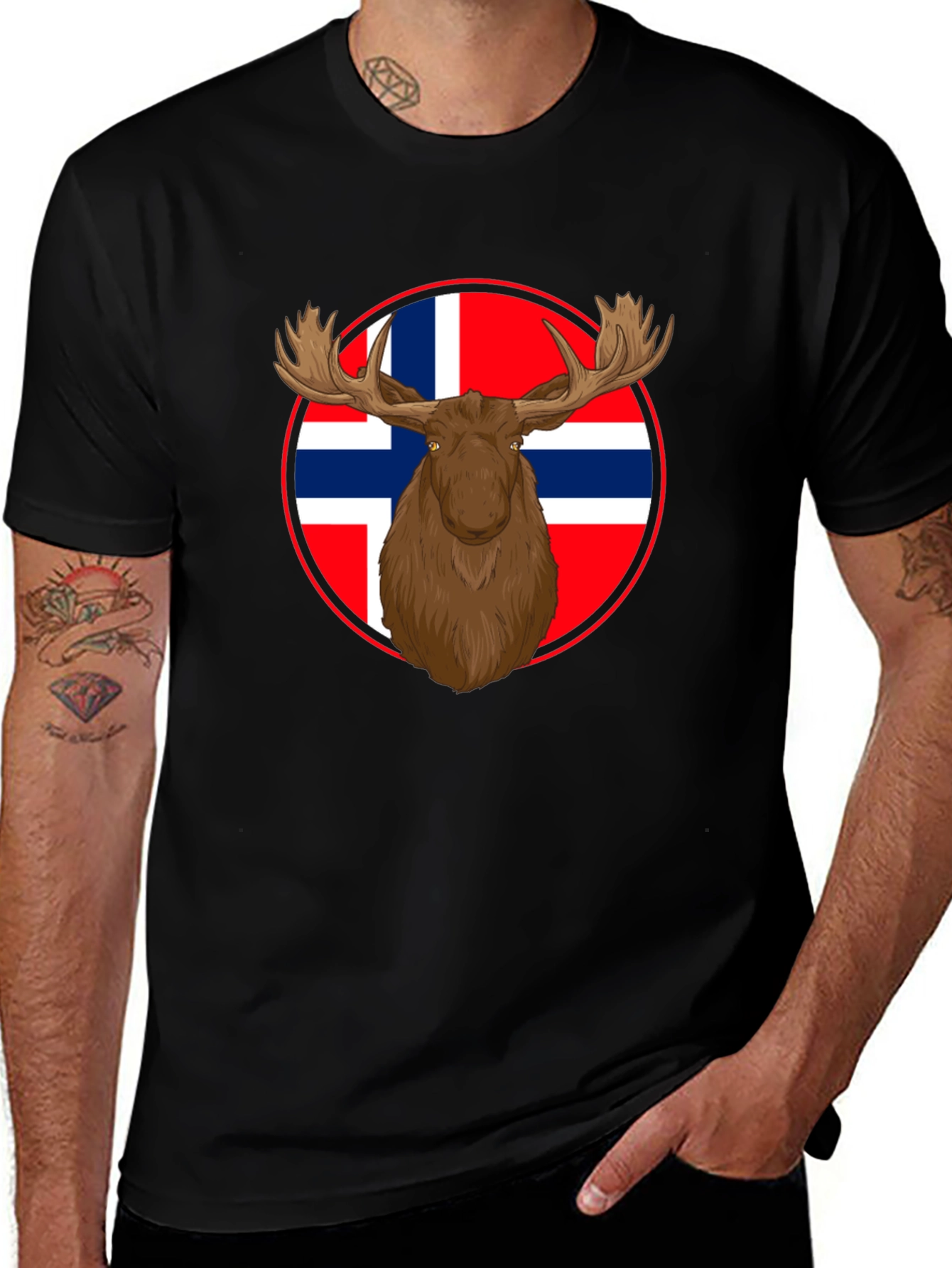Norway Moose T-Shirt - Black Crew Neck Tee