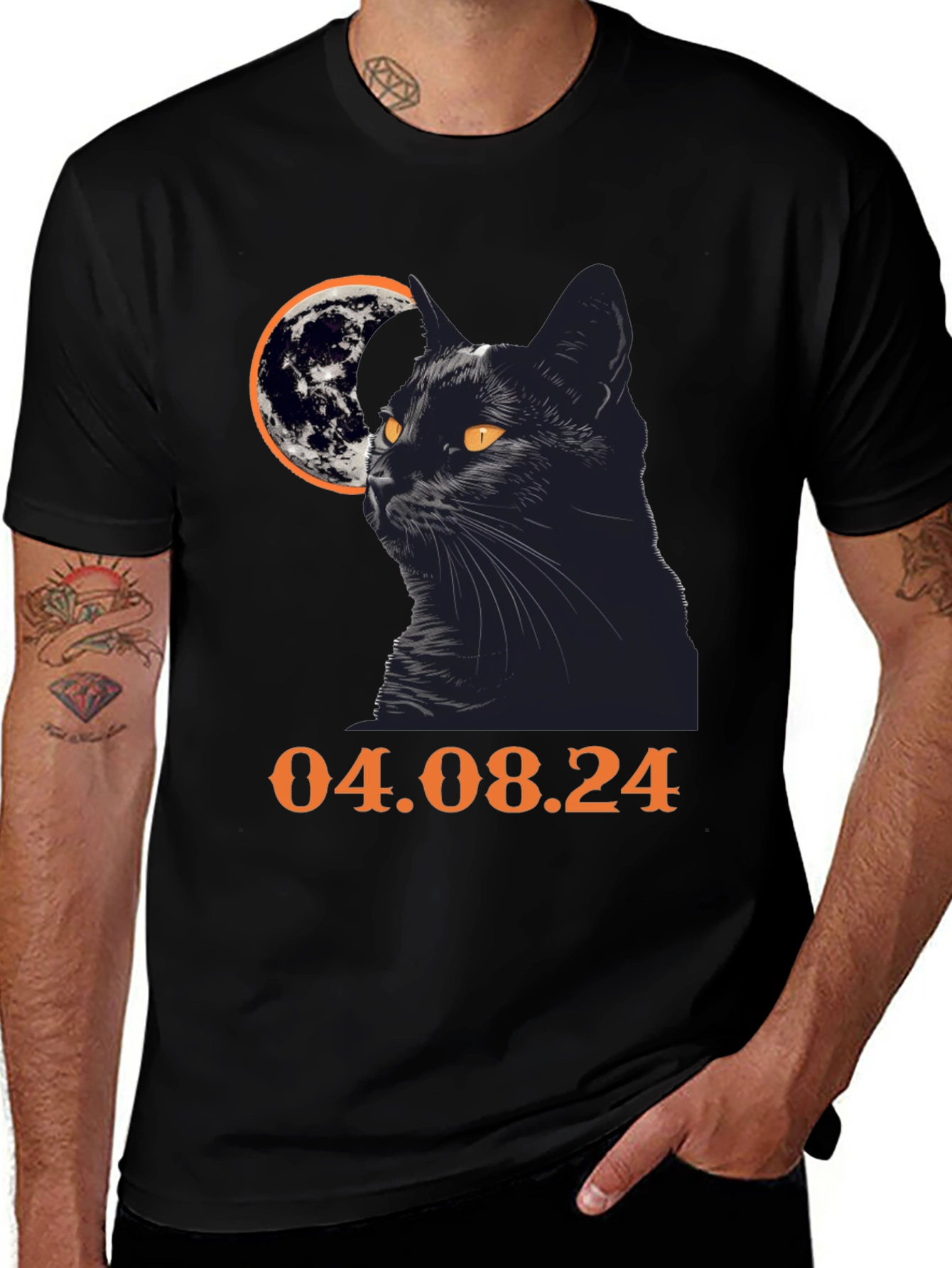 Black Cat Moon T-Shirt - April 8th, 2024 Eclipse