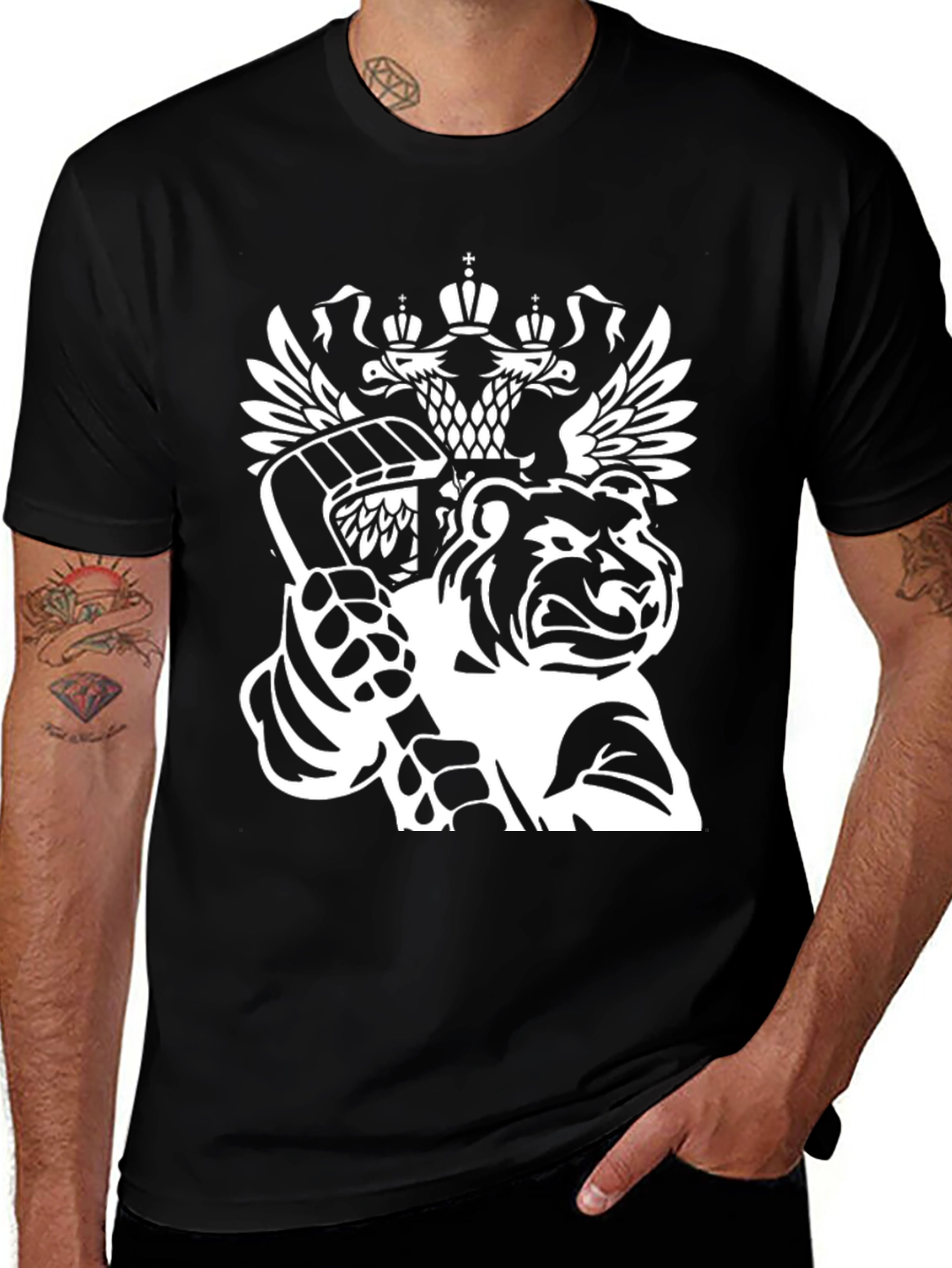 Variant 25 of Black Tee with Bear & Eagle Hockey Graphic