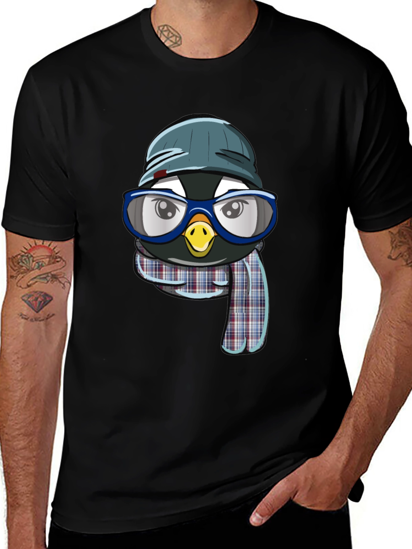 Variant 17 of Penguin with Hat & Glasses Black T-Shirt