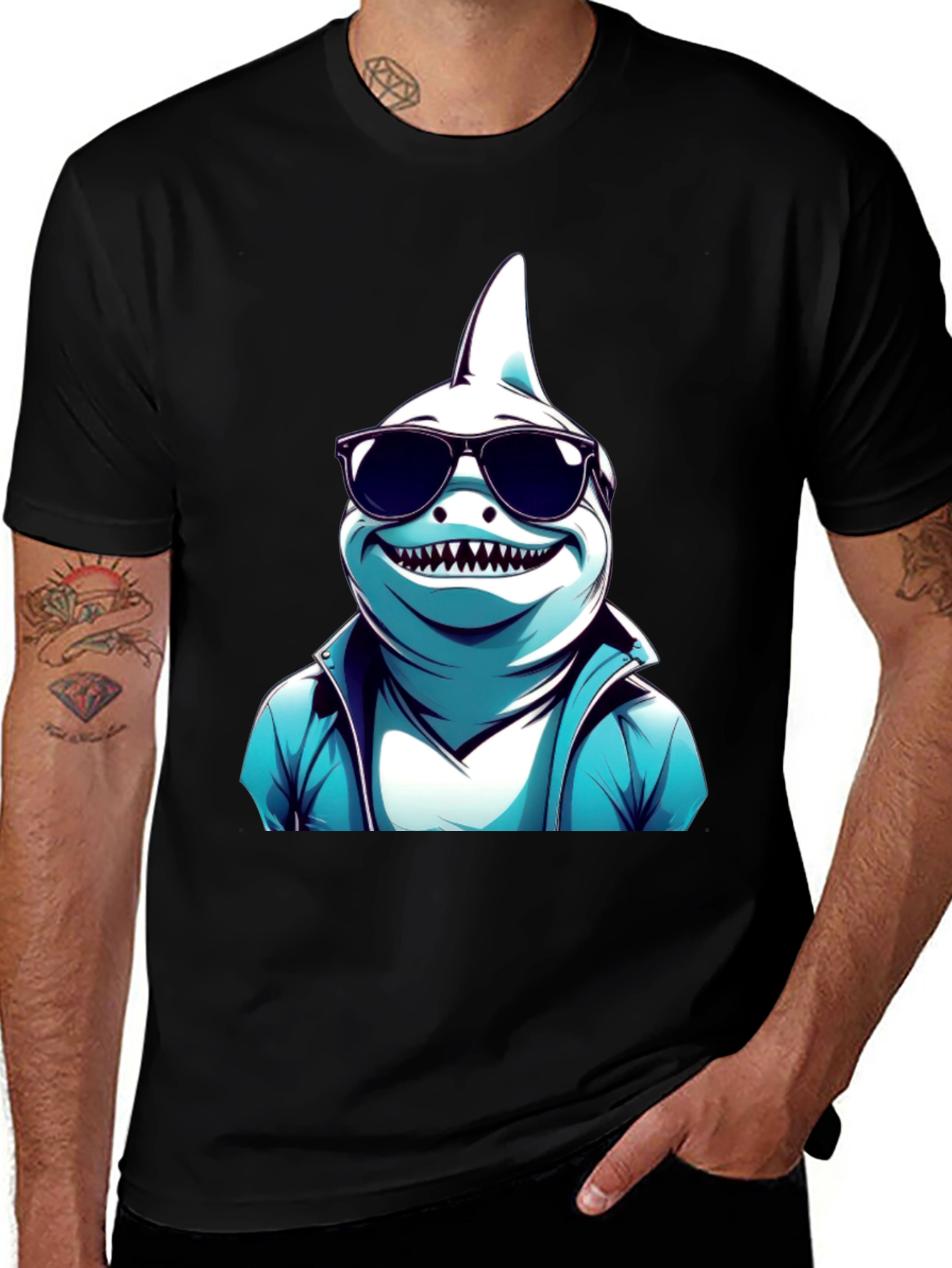 Cool Shark Graphic Tee - Black Cotton T-Shirt