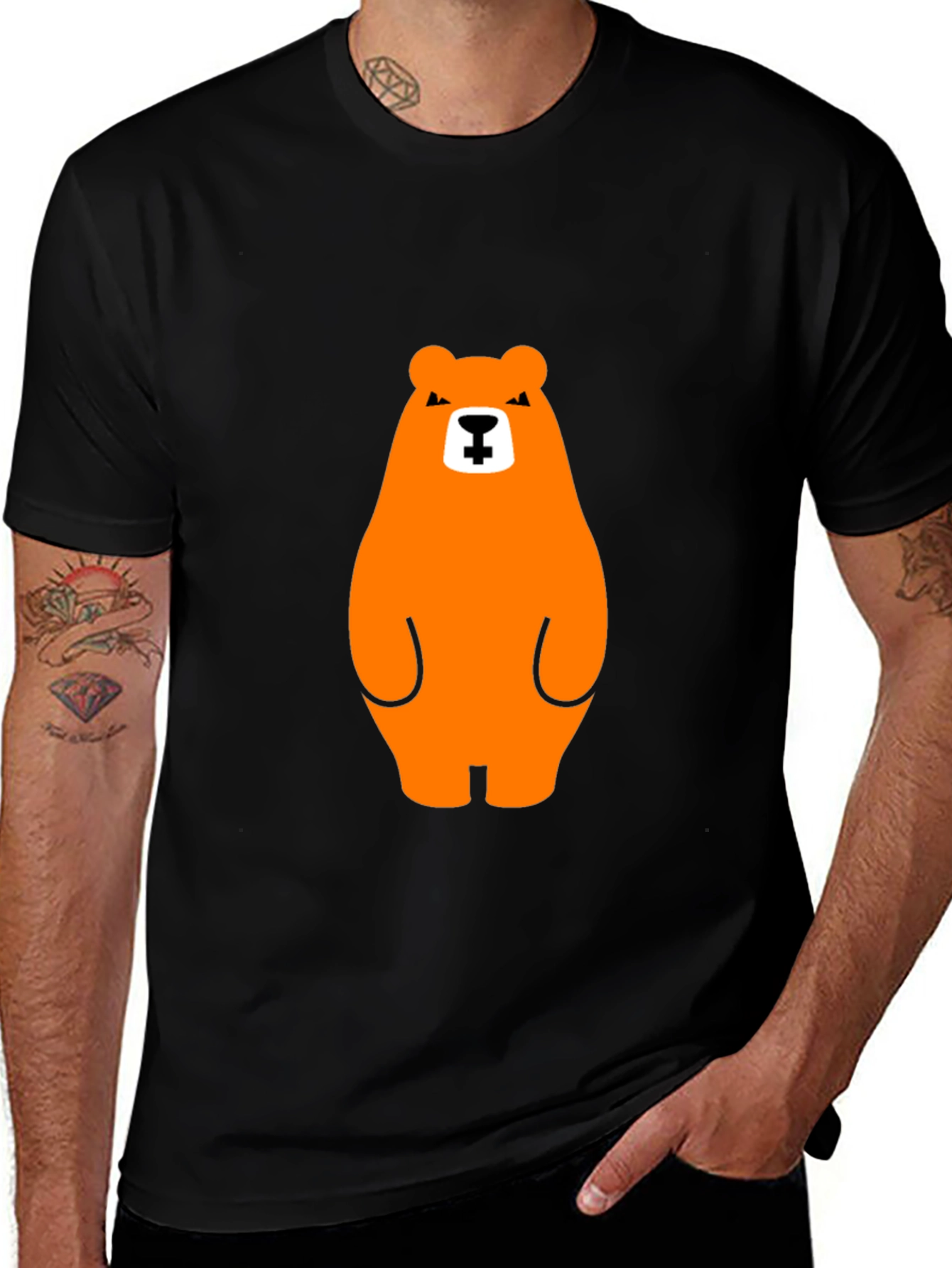 Variant 17 of Orange Bear Graphic Tee - Casual Black T-Shirt