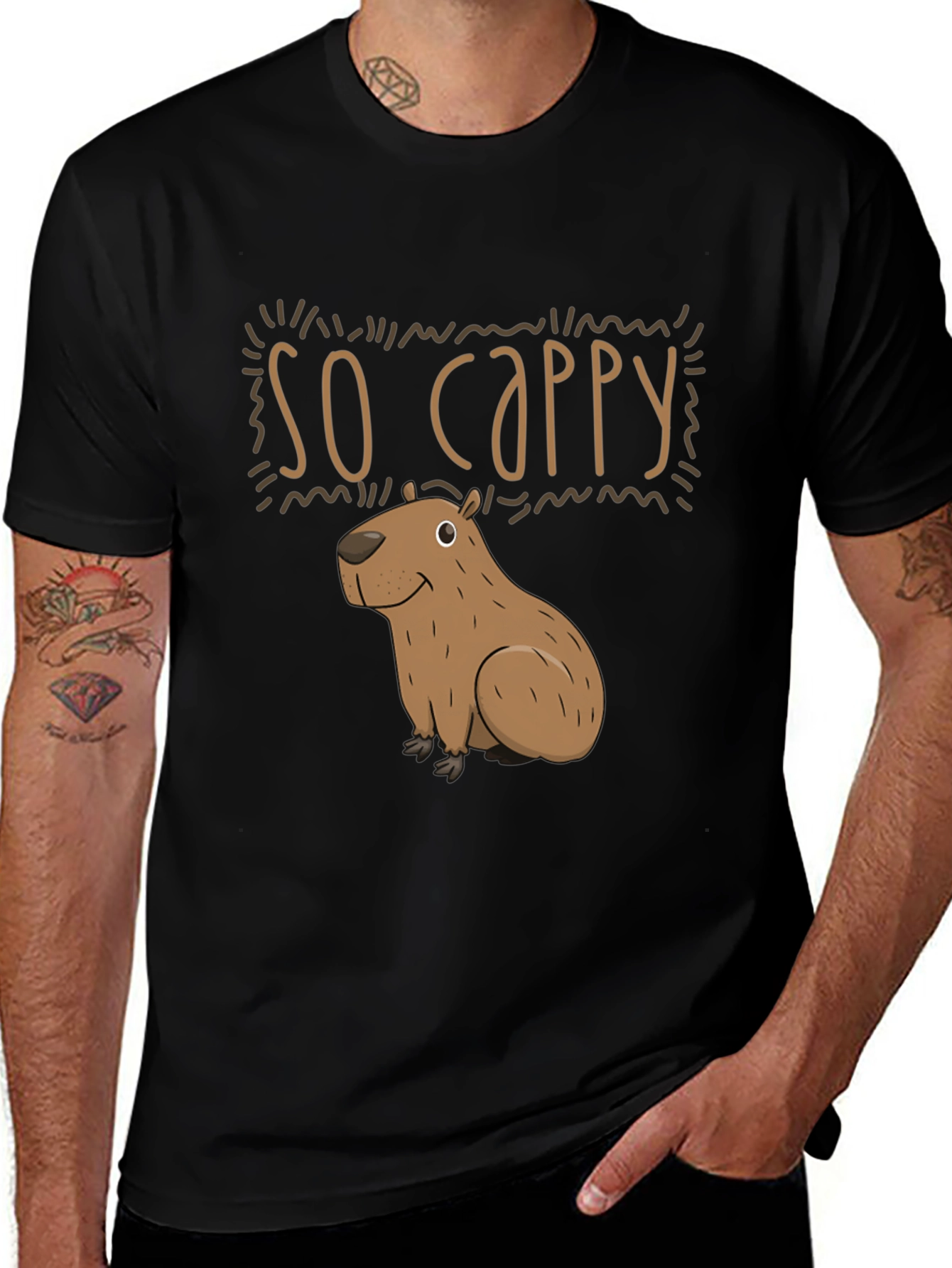 Variant 11 of So Cappy Capybara Black T-Shirt - Funny Graphic Tee
