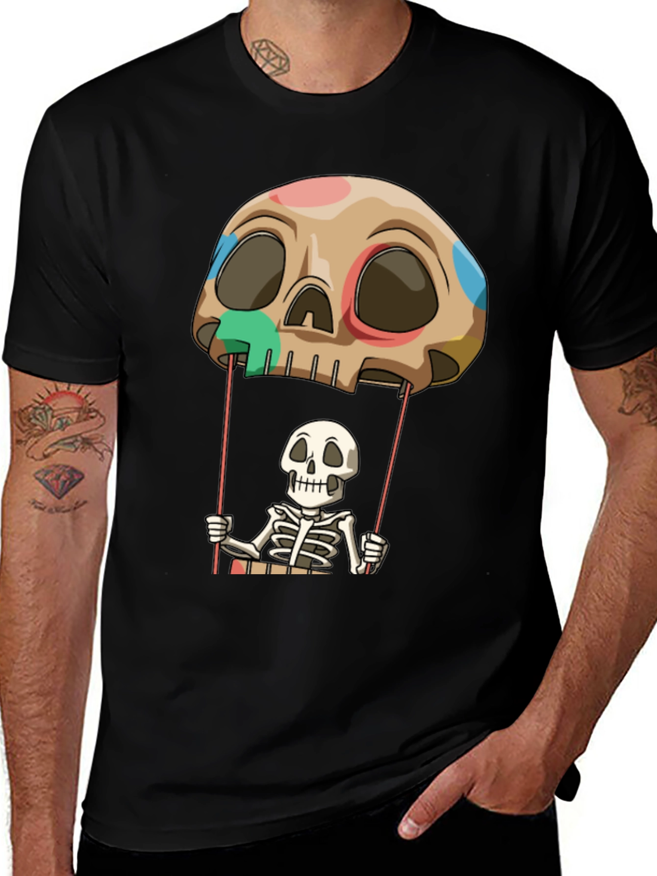 Variant 29 of Skull Balloon Skeleton Tee - Dark Humor Graphic T-Shirt
