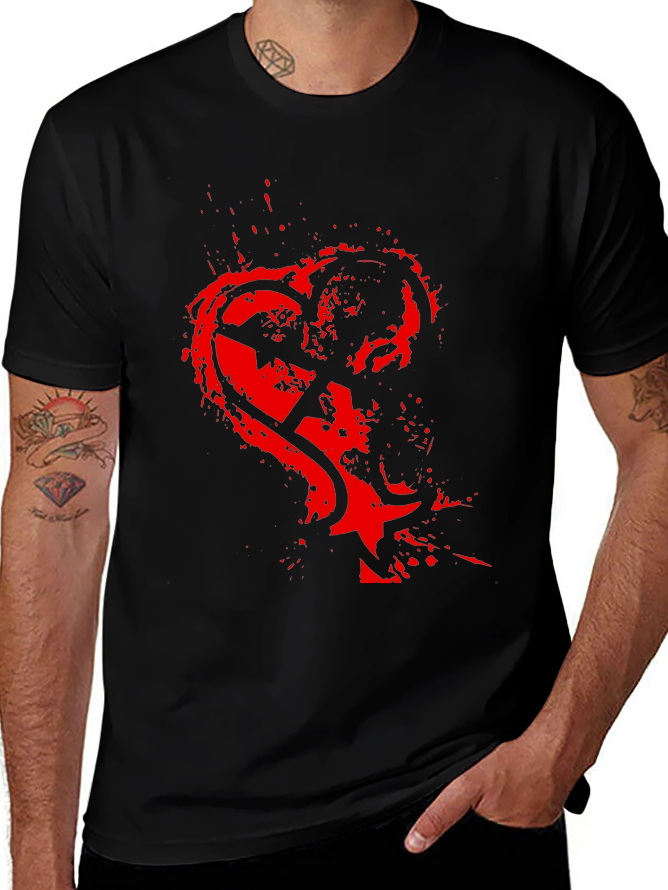 Variant 12 of Edgy Heart Graphic Black T-Shirt for Men