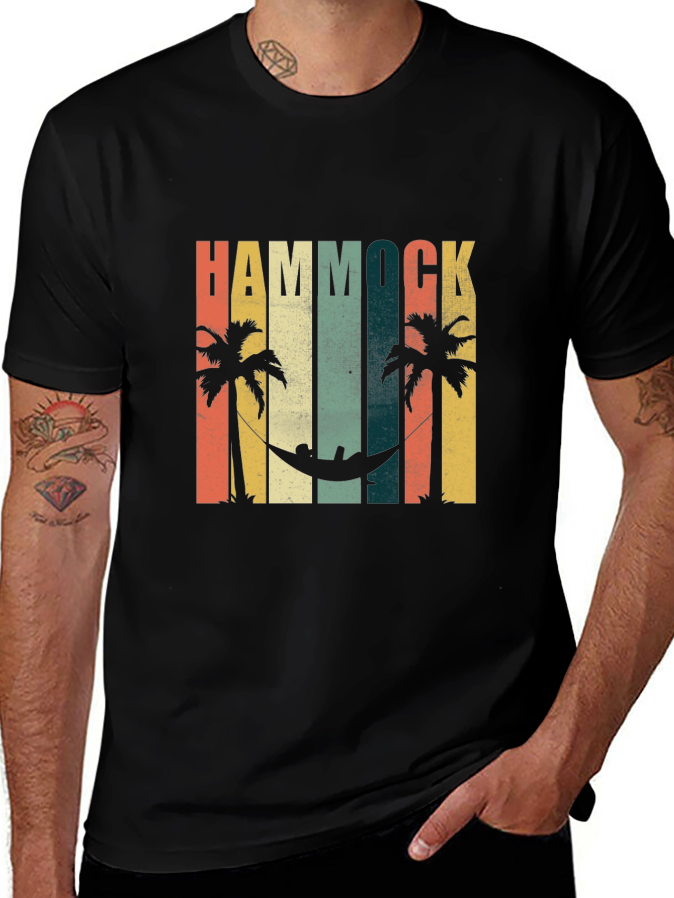 Variant 11 of Hammock Palm Tree Graphic Black T-Shirt