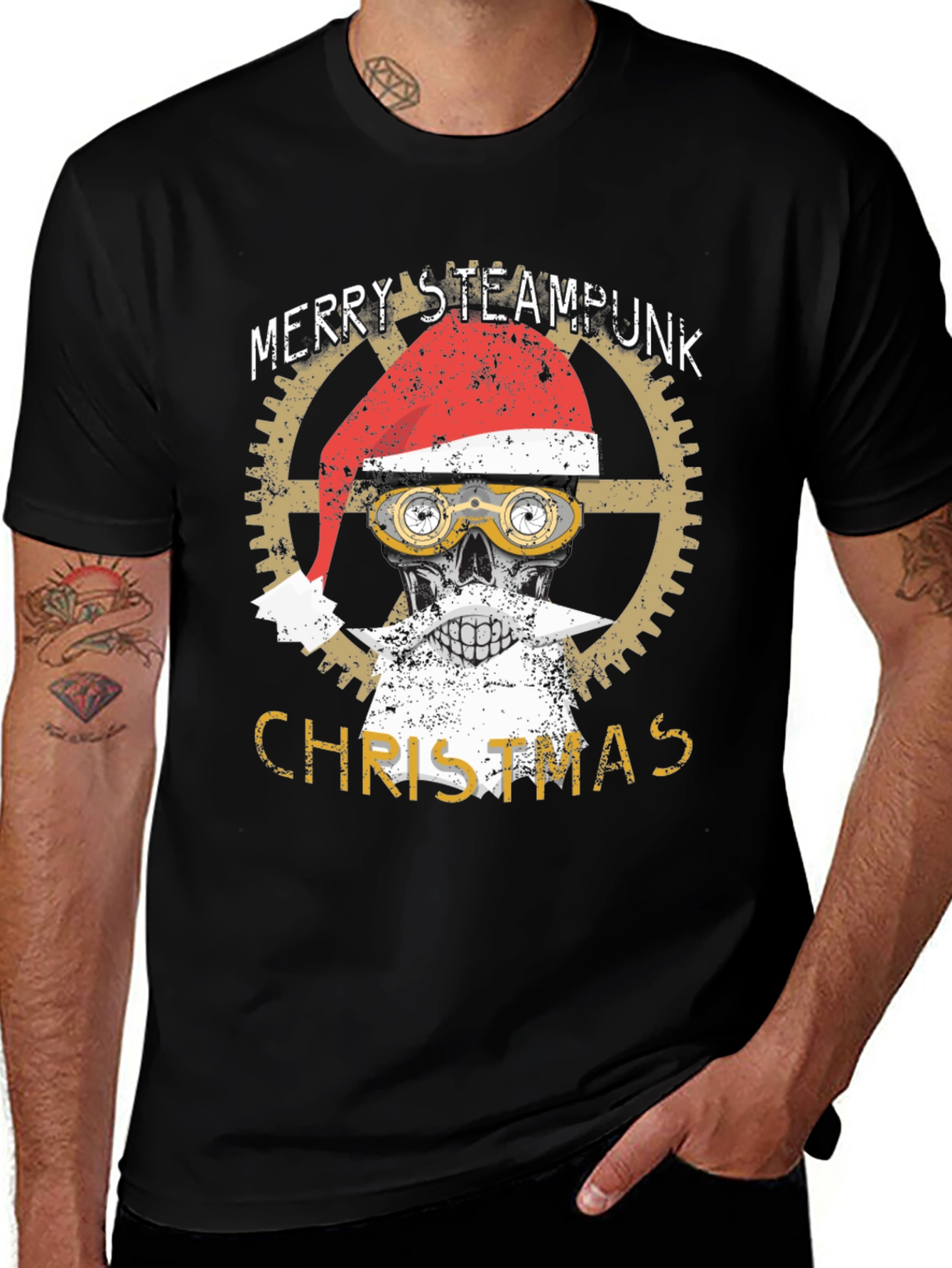 Steampunk Christmas Skull T-Shirt