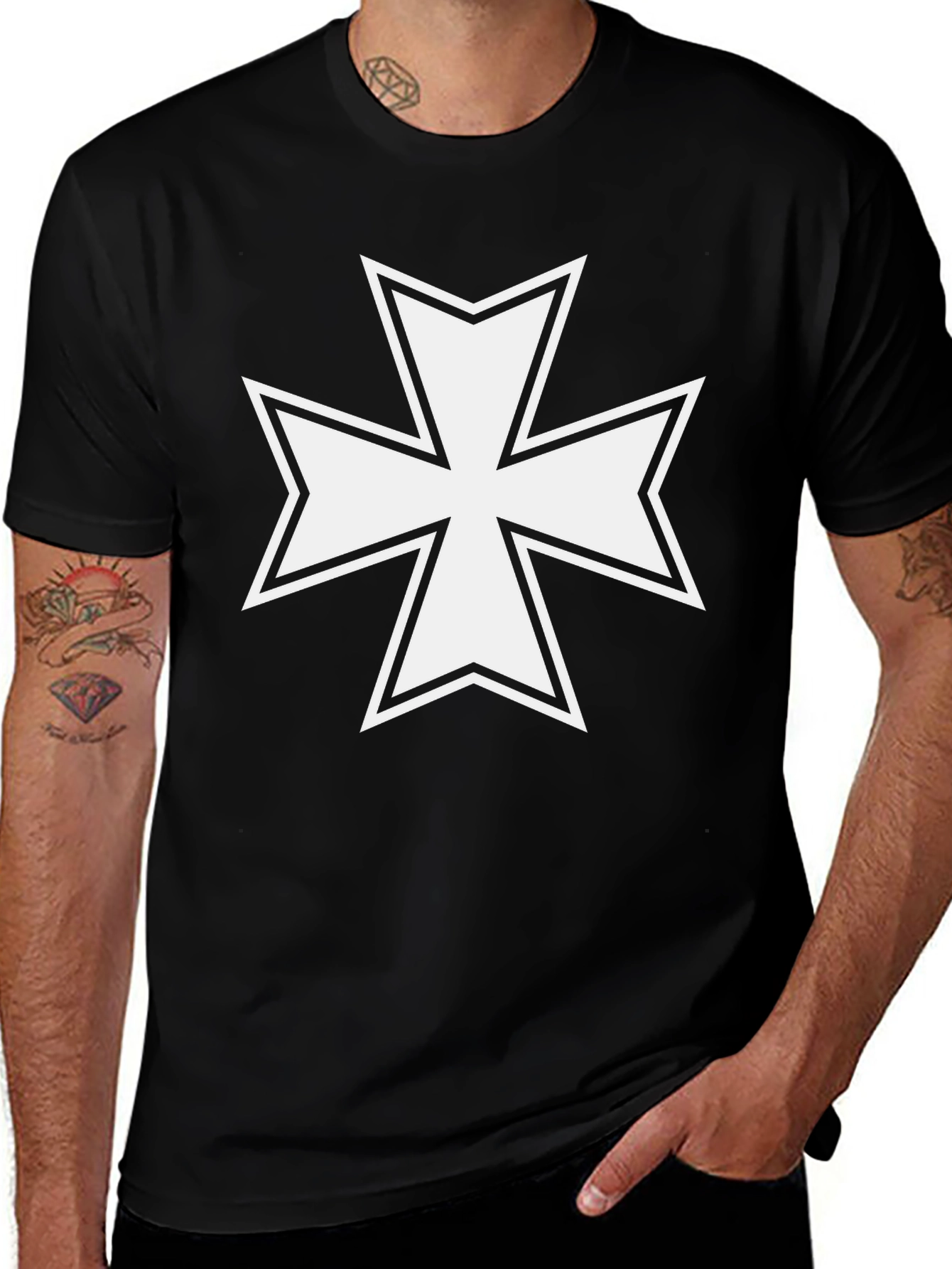 Variant 12 of Iron Cross Graphic T-Shirt - Black Cotton Tee