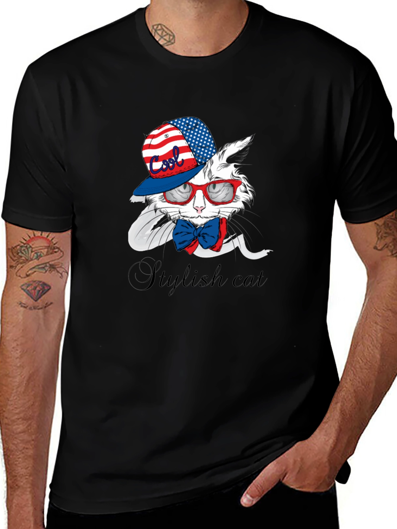 Variant 21 of Cool Stylish Cat T-Shirt - Patriotic Design