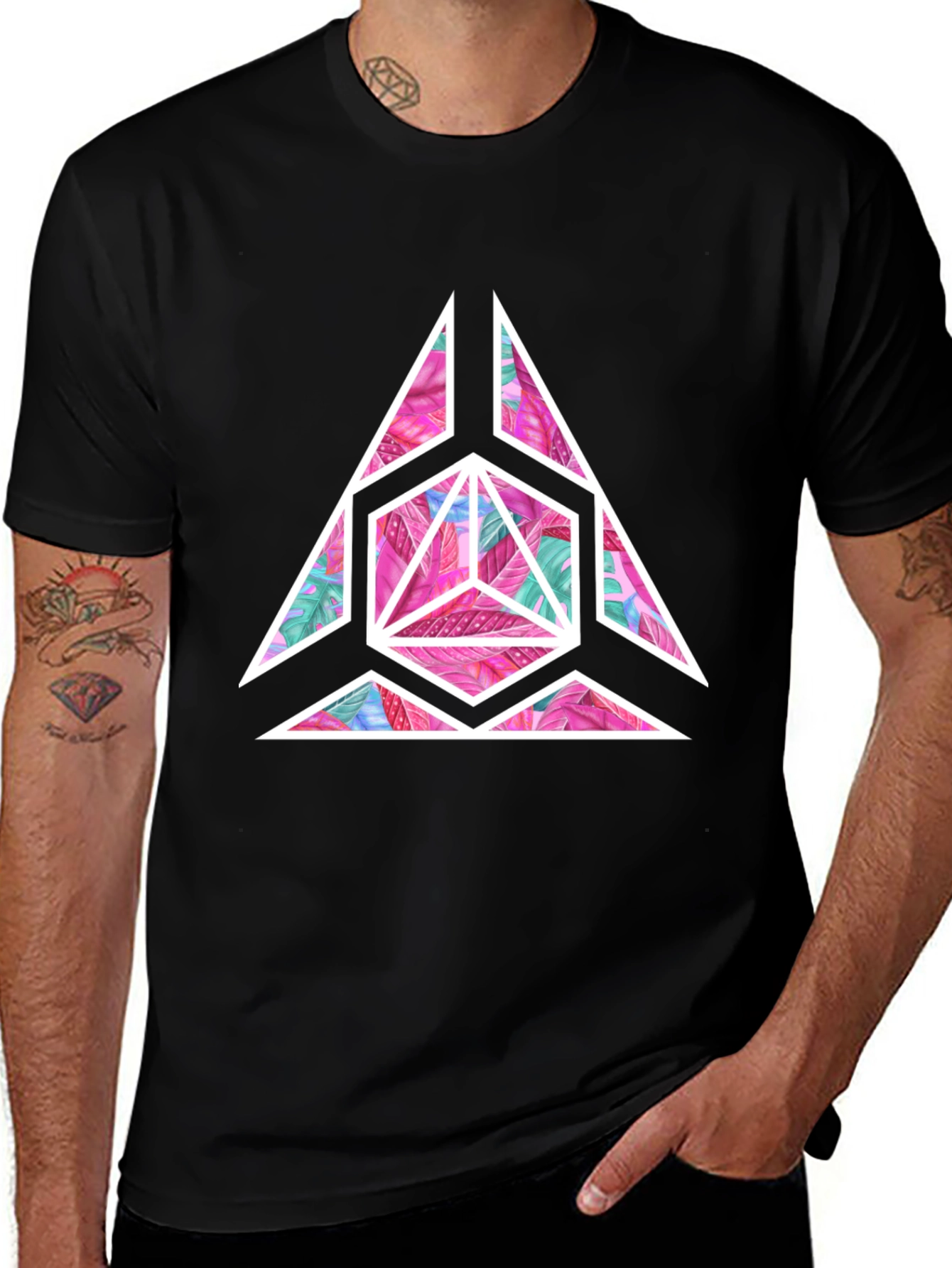 Variant 4 of Geometric Print Black T-Shirt