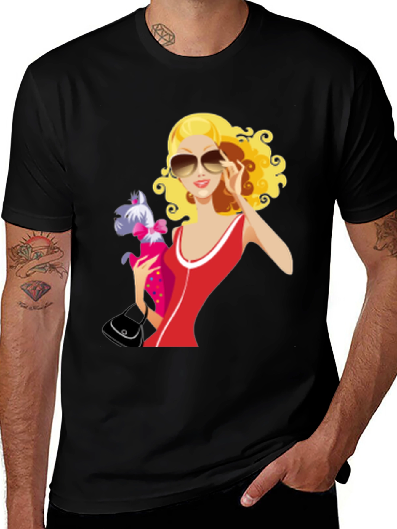 Variant 4 of Cartoon Lady with Dog Graphic T-Shirt