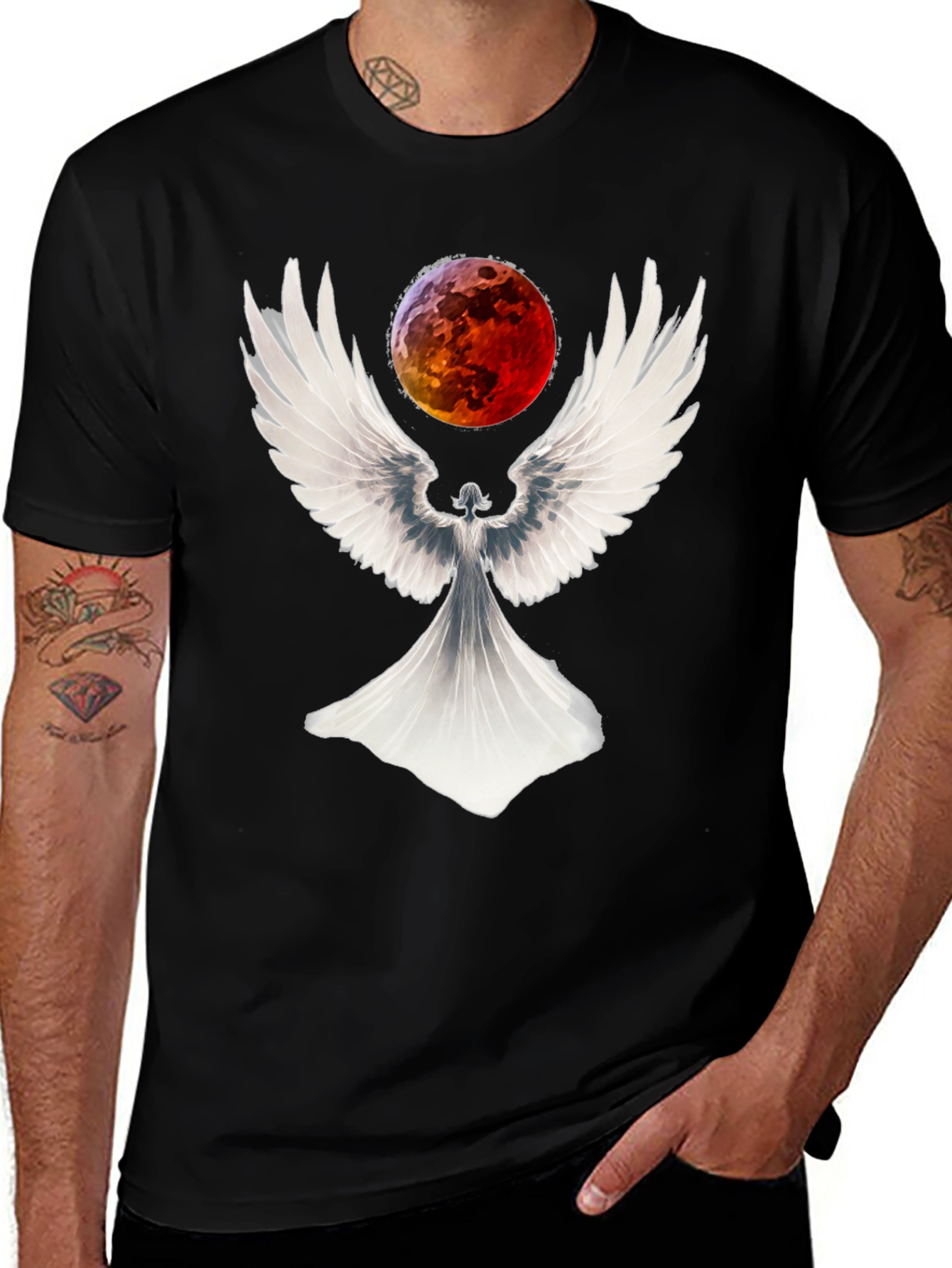 Variant 21 of Angel Wings & Blood Moon Black Graphic Tee