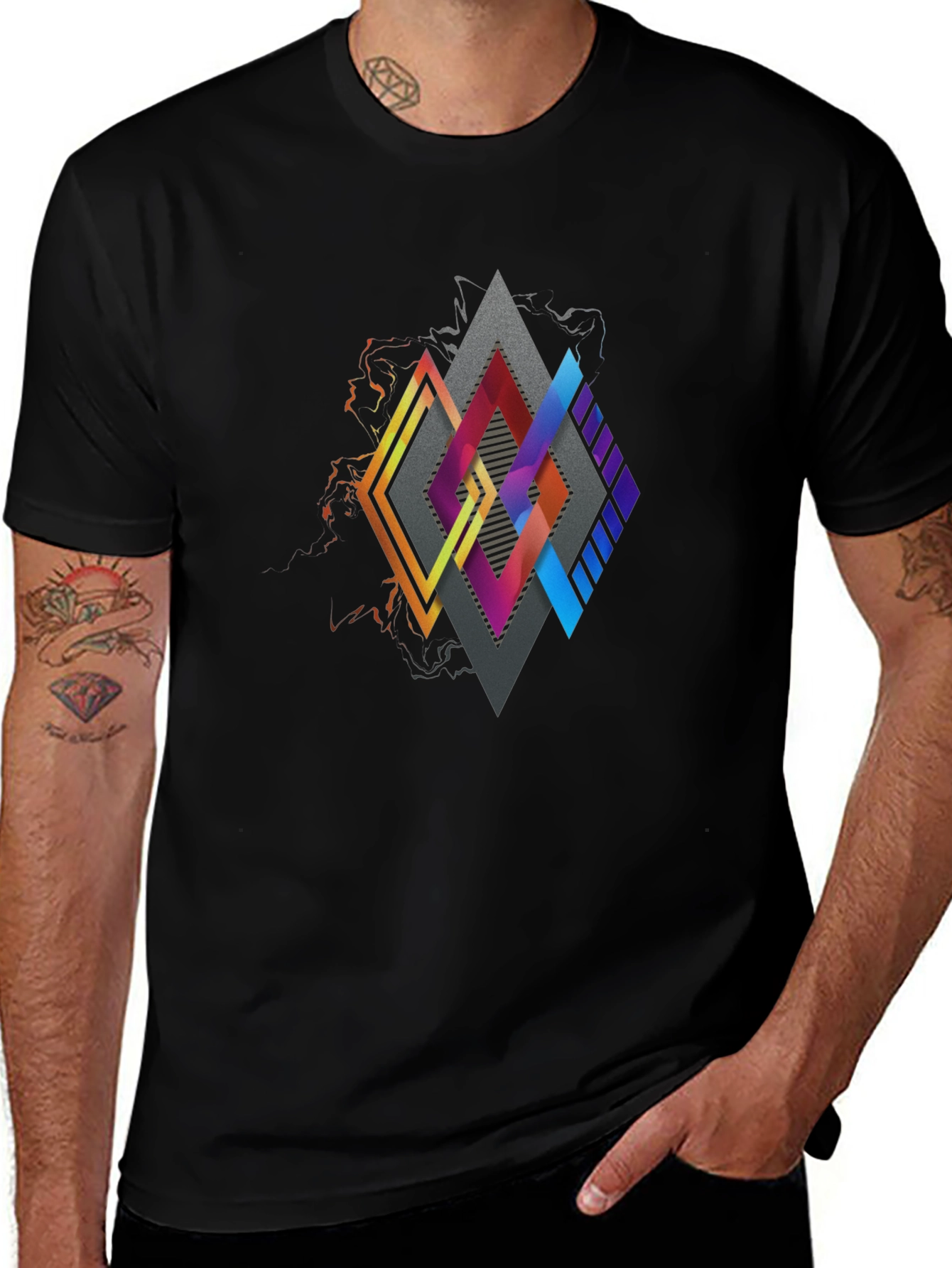 Variant 21 of Geometric Diamond Graphic Black T-Shirt