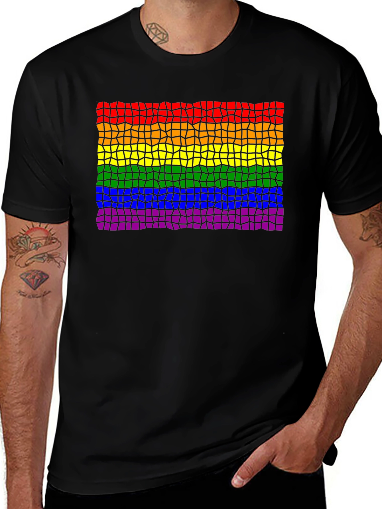 Pride Mosaic Tee - Black Cotton LGBTQ+ Shirt