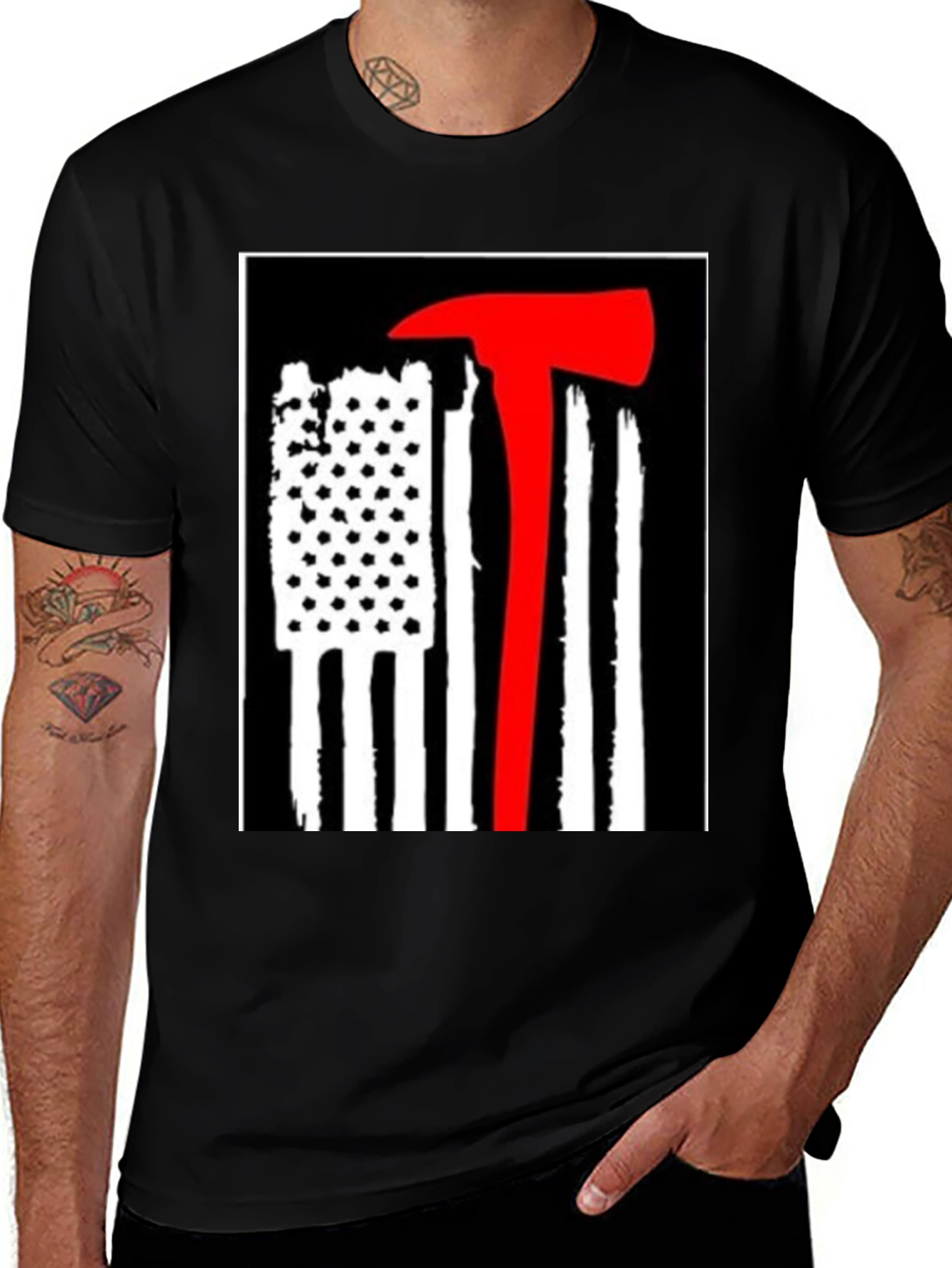 Variant 26 of Firefighter Axe Flag Graphic Tee