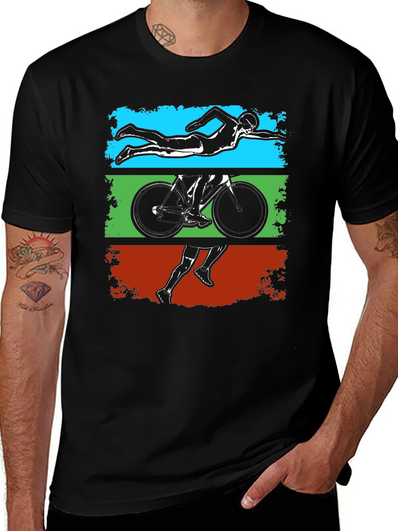 Variant 25 of Triathlon Graphic T-Shirt: Swim, Bike, Run