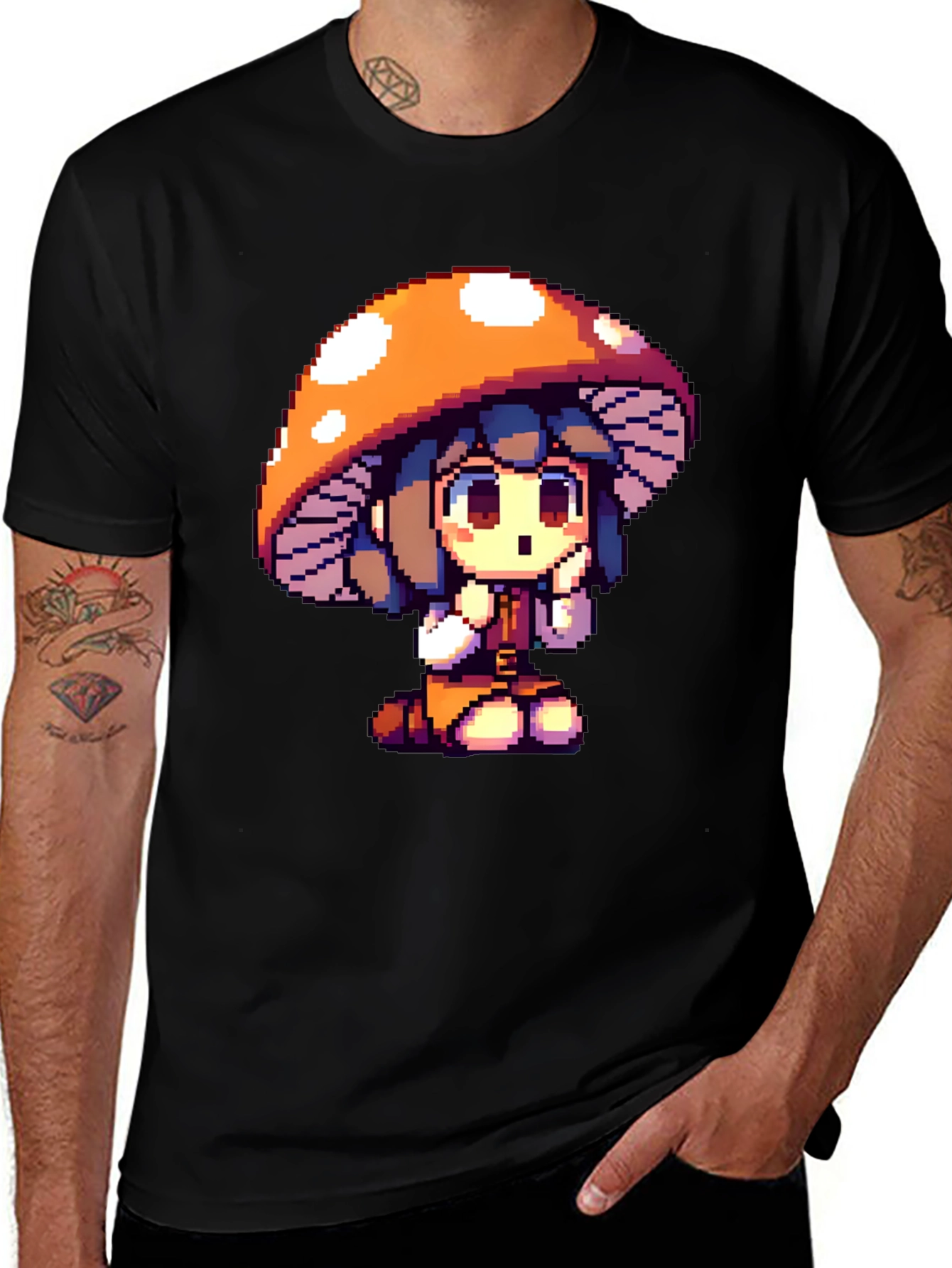 Variant 12 of Mushroom Pixel Art Black T-Shirt