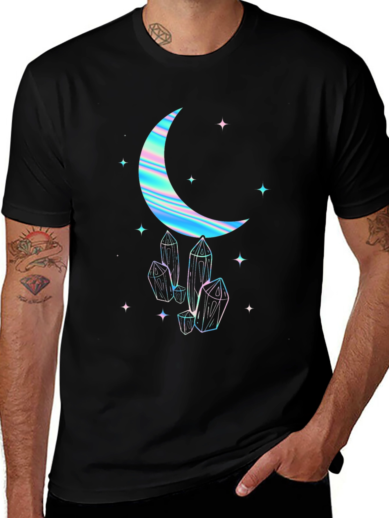Variant 11 of Crescent Moon & Crystal Graphic Tee - Black