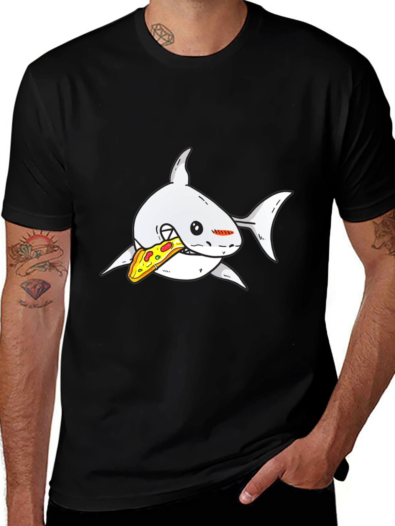 Variant 3 of Shark Pizza Graphic Tee - Black Cotton T-Shirt