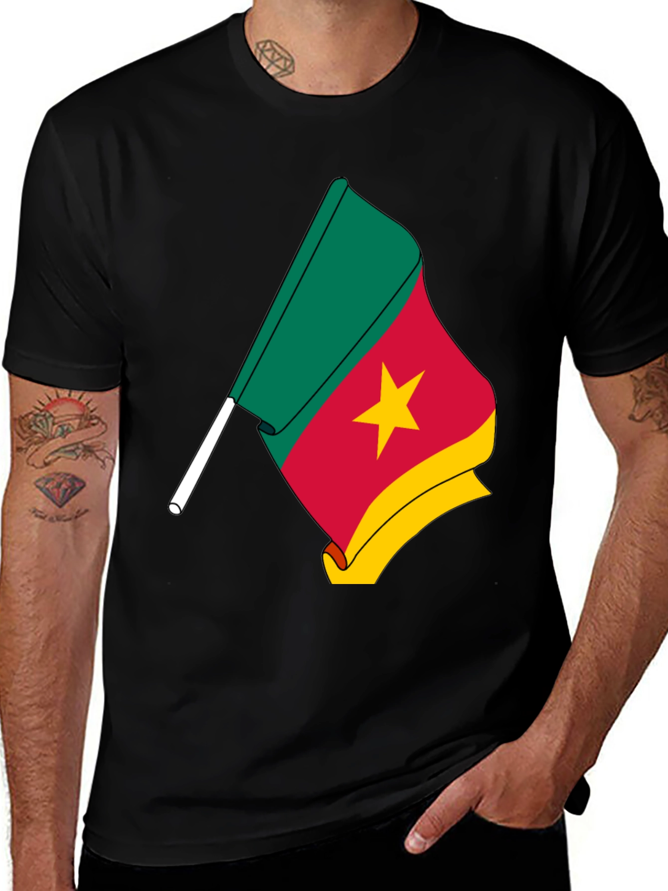 Cameroon Flag Graphic Tee - Black