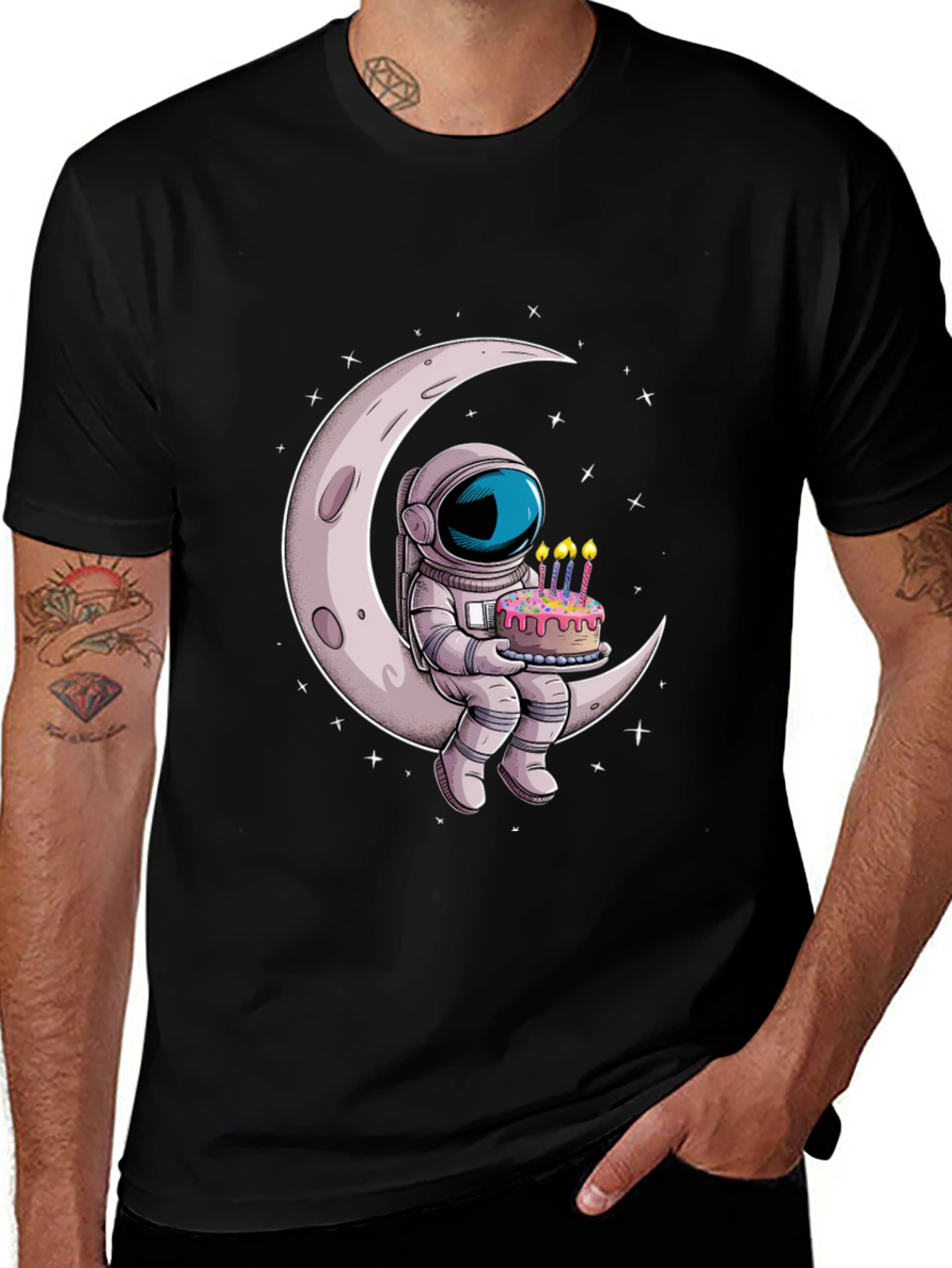 Astronaut Moon Birthday Cake Graphic T-Shirt