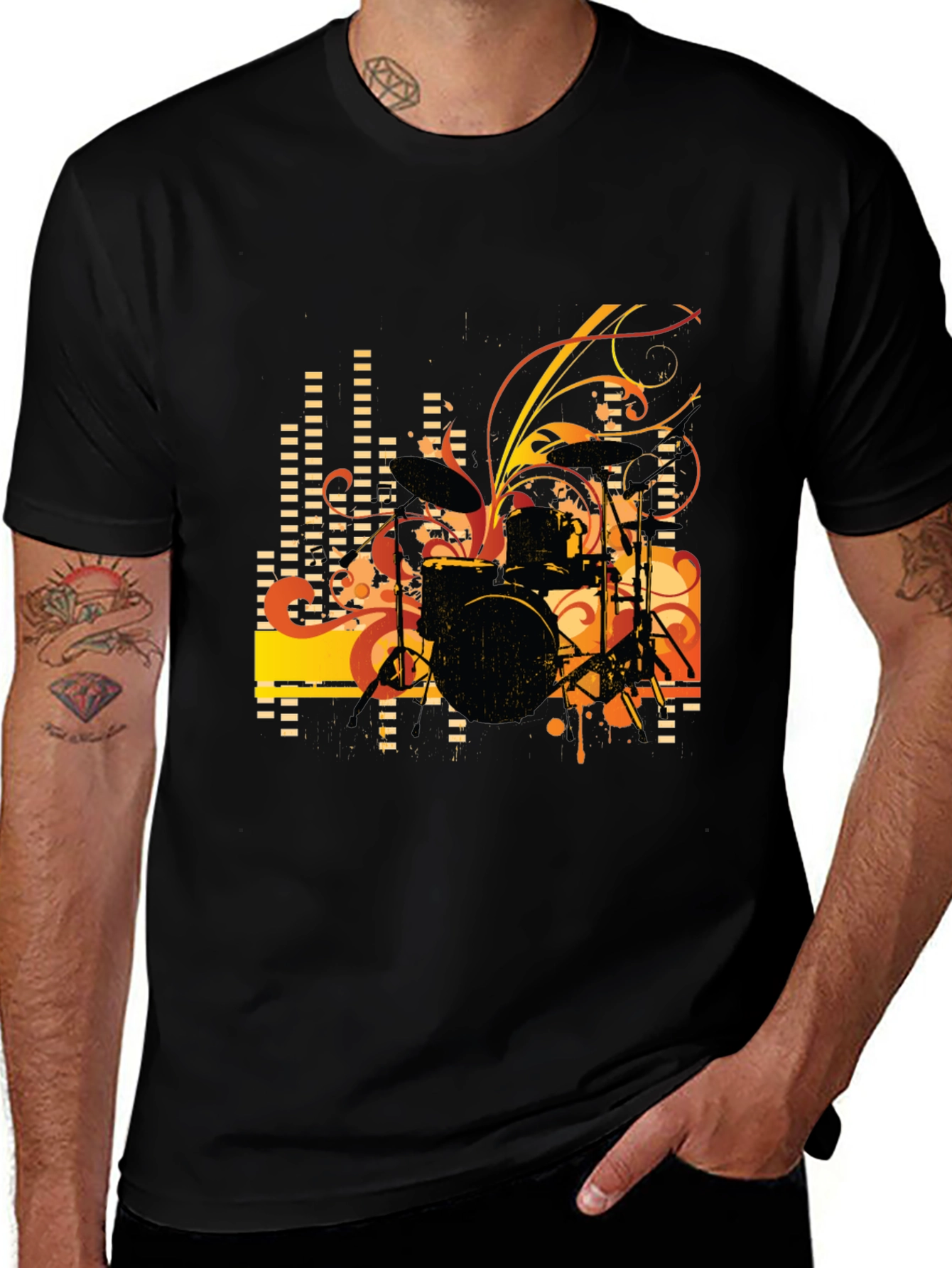 Variant 8 of Drum Set Graphic T-Shirt - Black