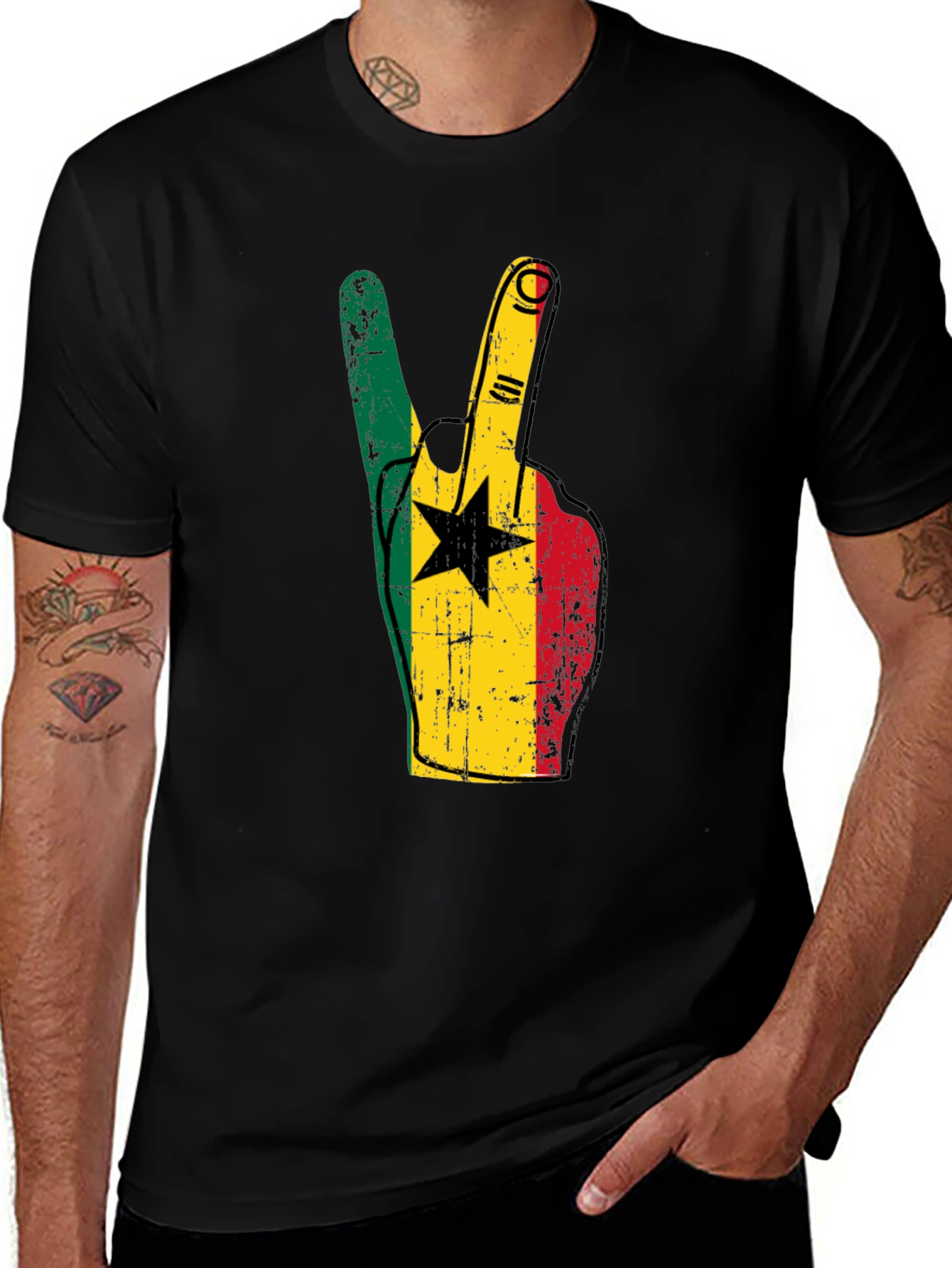 Variant 27 of Ghana Flag Peace Sign Black T-Shirt