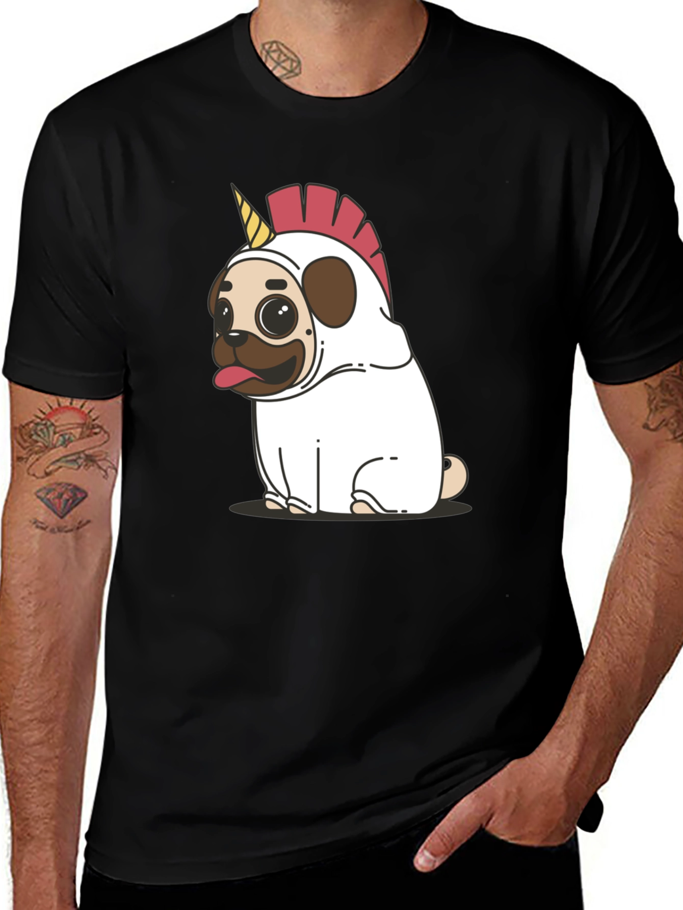 Variant 25 of Pug Unicorn Costume Black T-Shirt