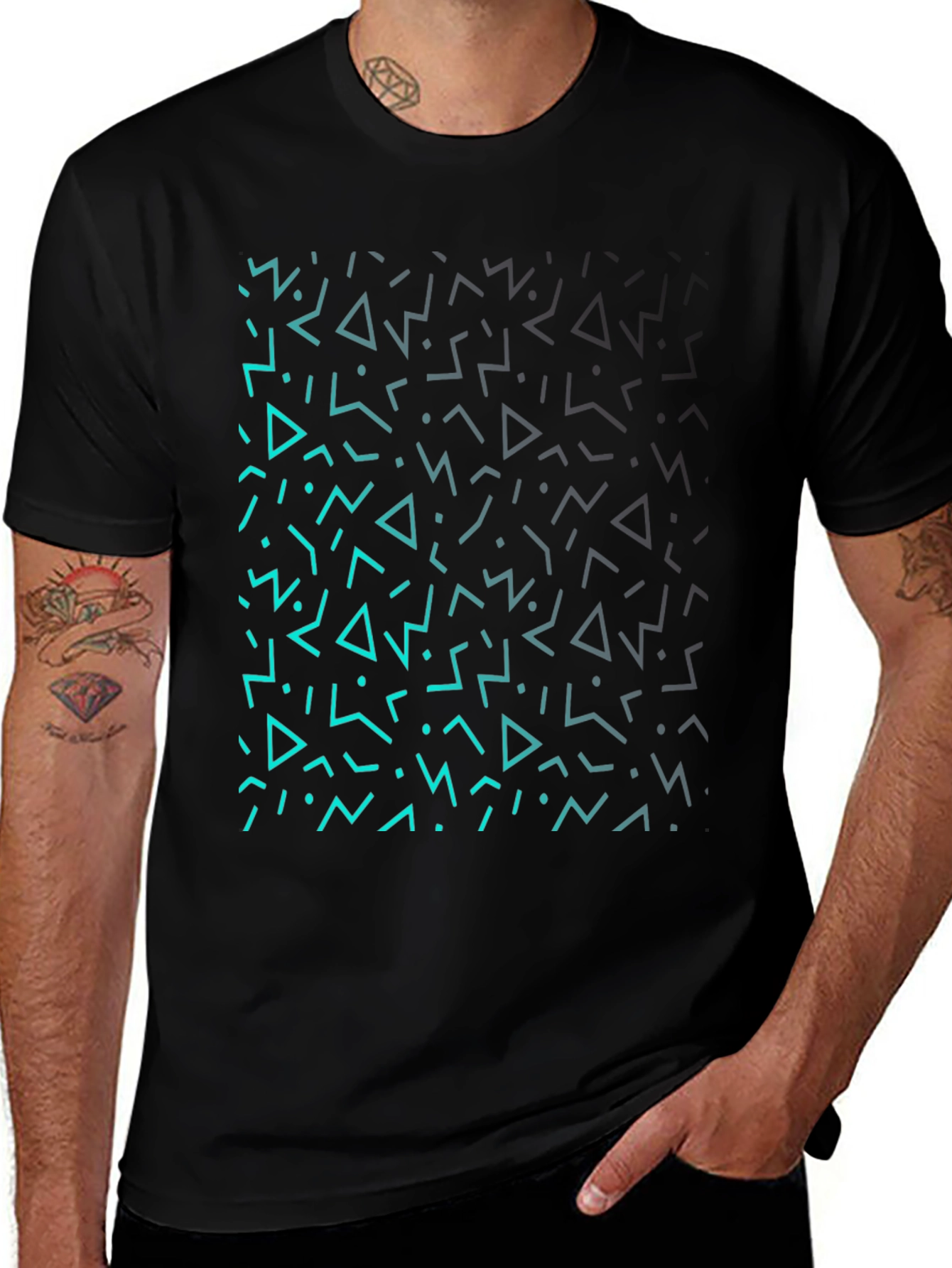 Geometric Pattern Black T-Shirt