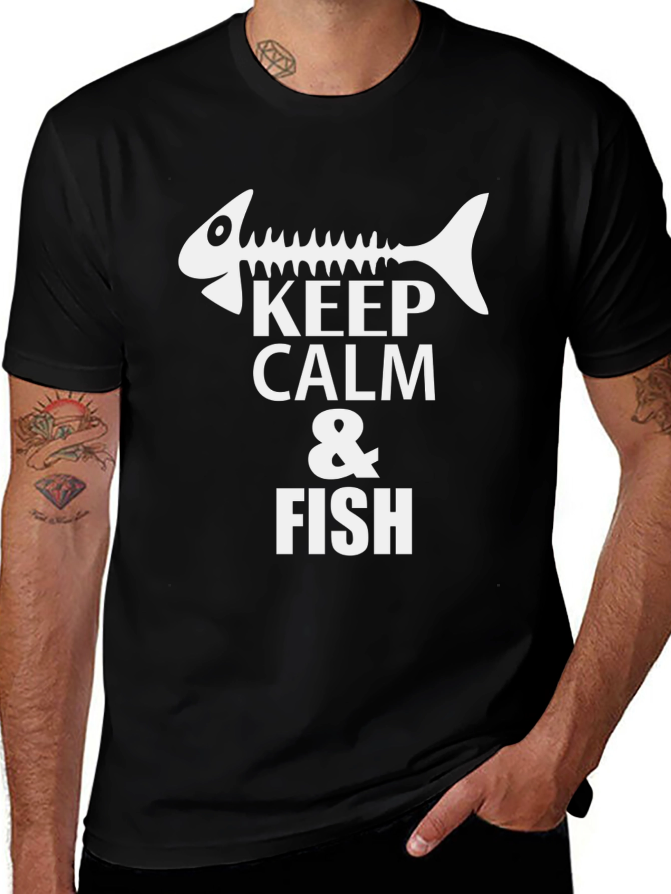 Variant 17 of Keep Calm & Fish Black Graphic Tee