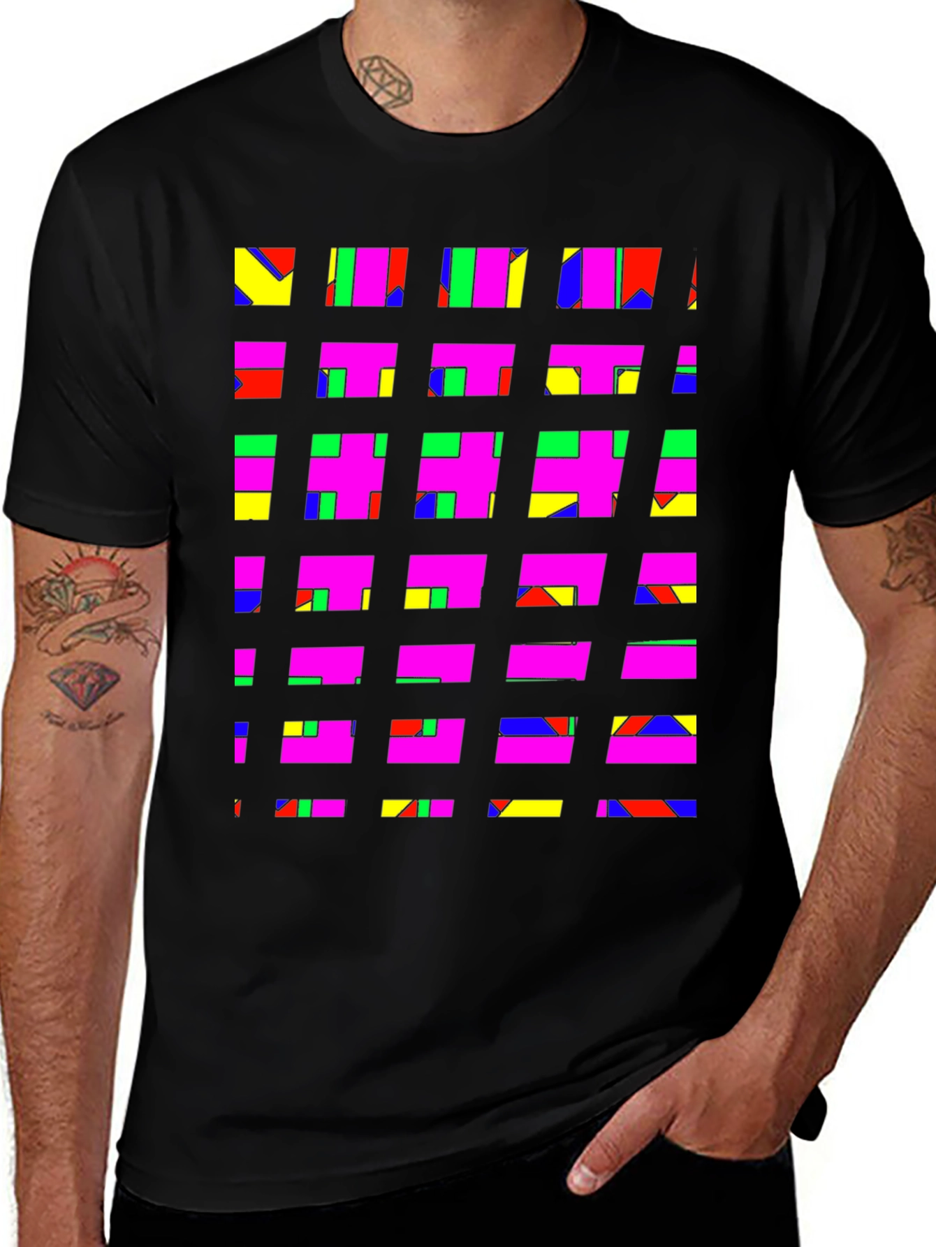 Variant 19 of Abstract Color Block Graphic Tee - Stylish Men's Black T-Shirt