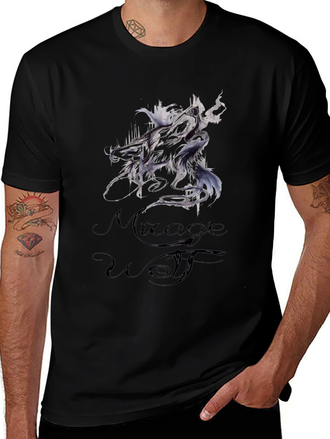 Variant 13 of Mirage Wolf Graphic Print Black T-Shirt