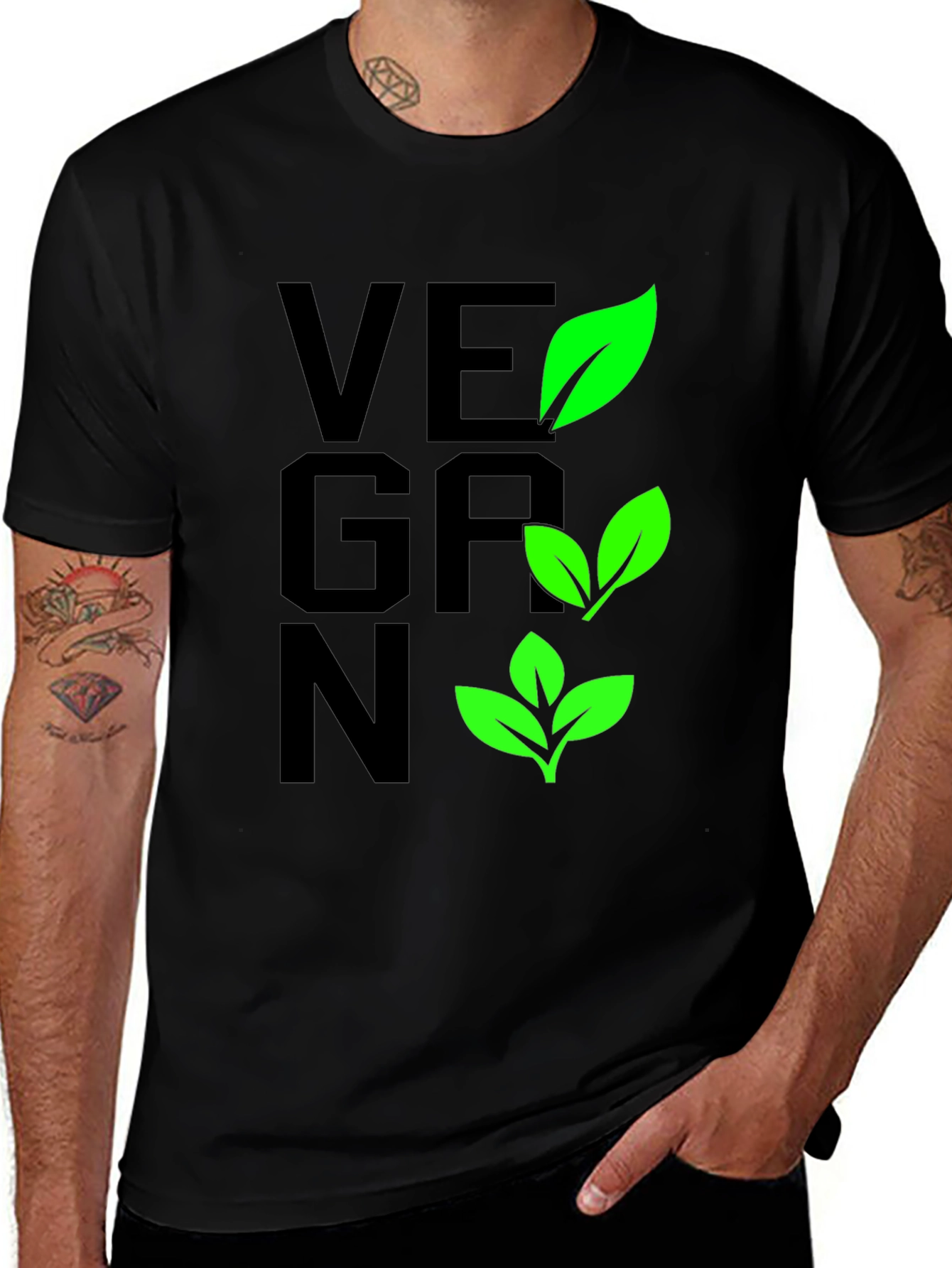 Variant 9 of Vegan Leaf Graphic Tee - Black