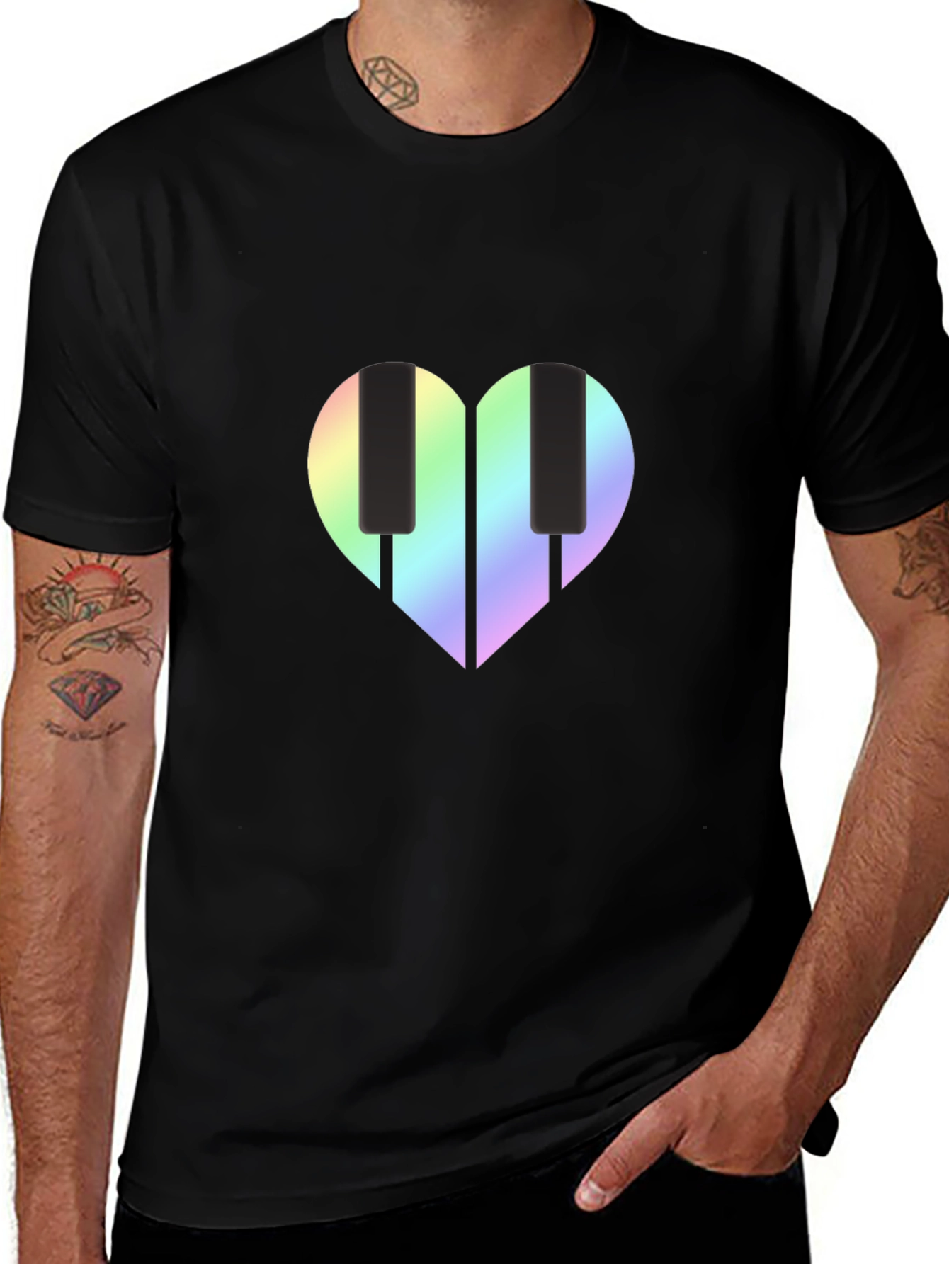 Variant 24 of Heart Piano Keys Graphic Tee - Black