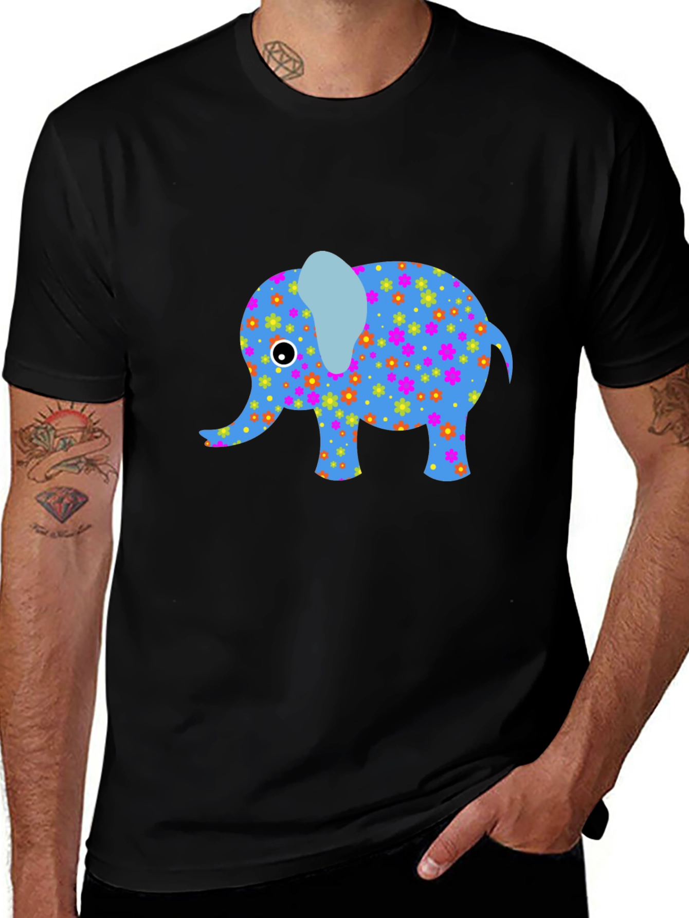 Variant 5 of Black T-Shirt with Fun Elephant Design