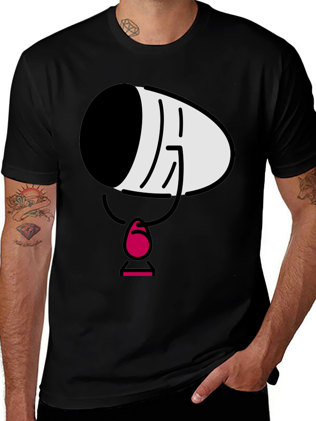 Black Men's Black Cartoon Face T-Shirt main image