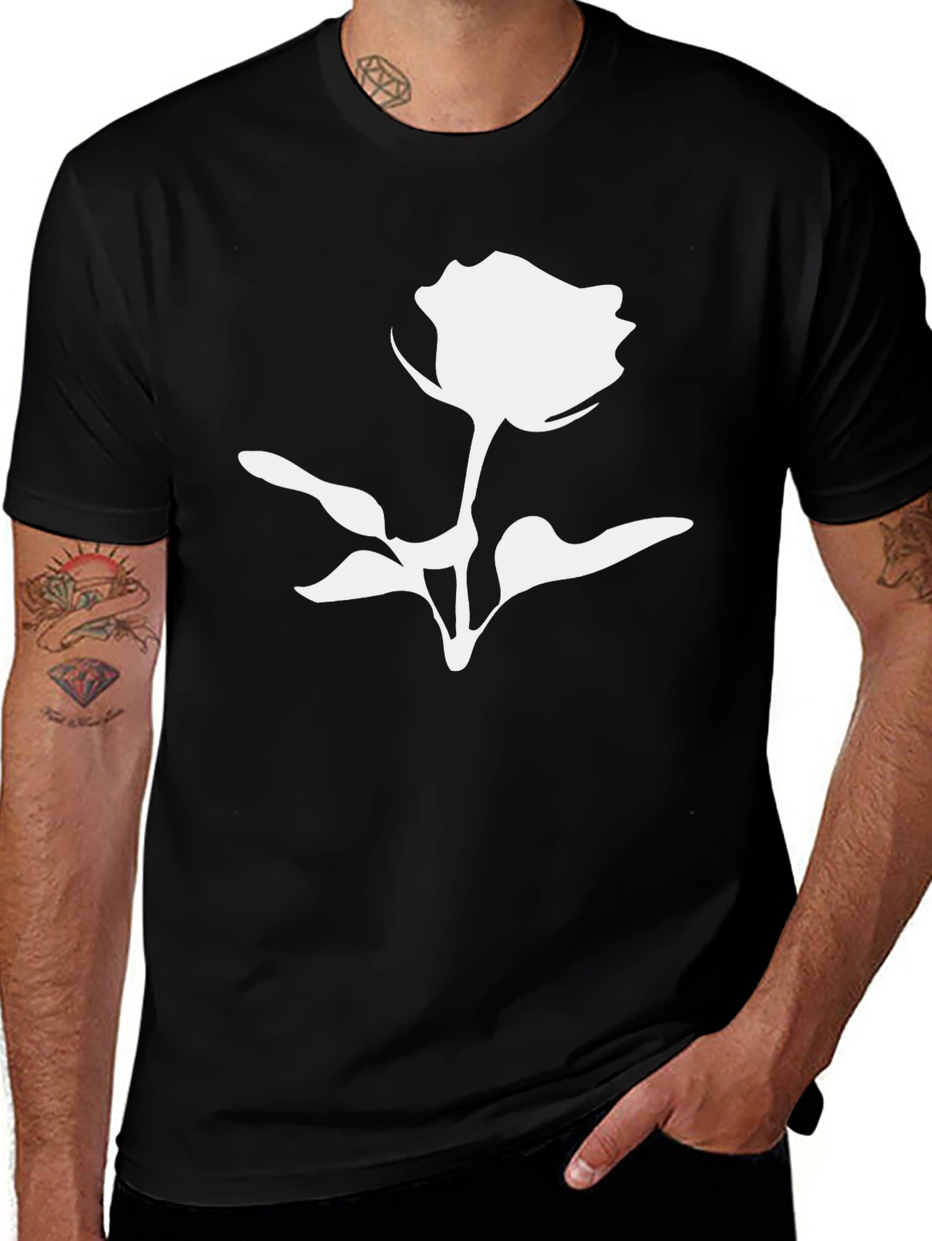 Variant 22 of Black T-Shirt with White Rose Graphic Print