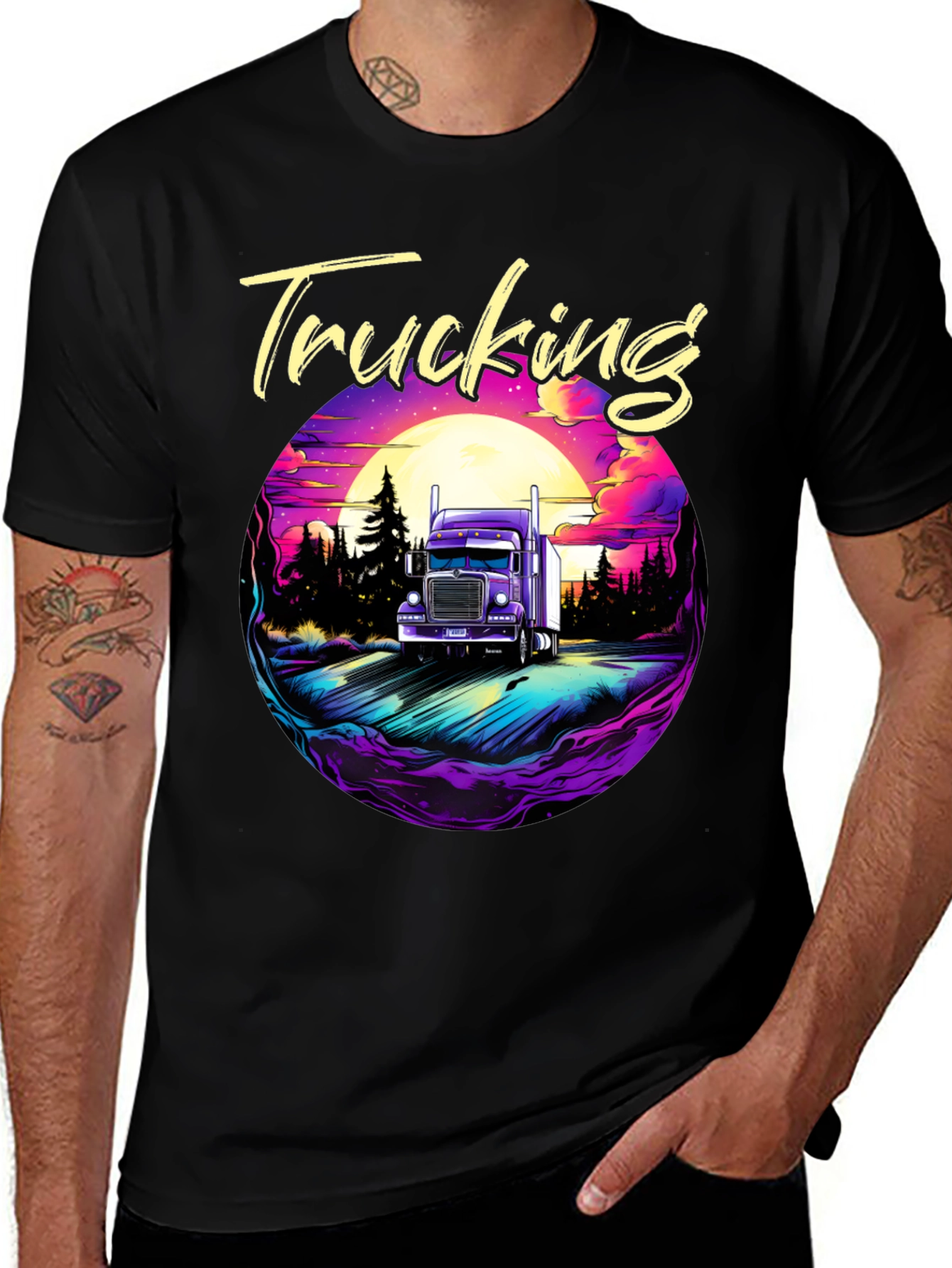 Variant 30 of Trucking T-Shirt Black Cotton Graphic Tee