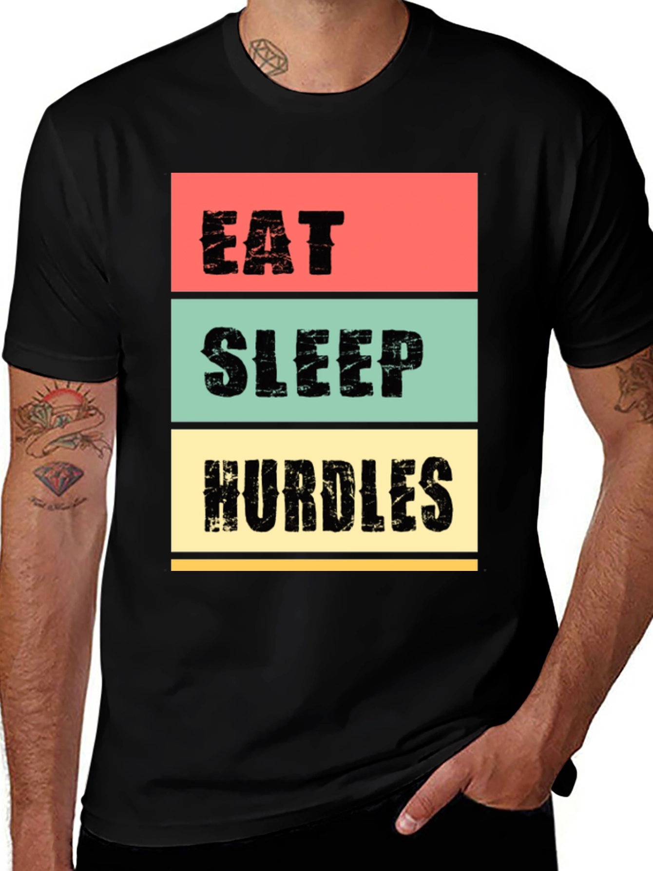 Variant 23 of Eat Sleep Hurdles T-Shirt - Black Cotton Graphic Tee
